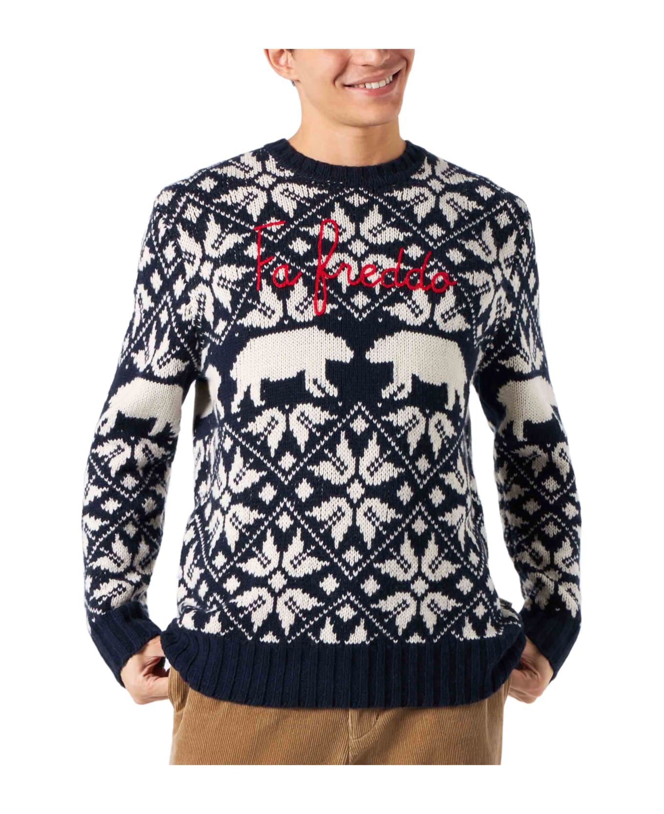 MC2 Saint Barth Man Crewneck Sweater With Norwegian Pattern - BLUE