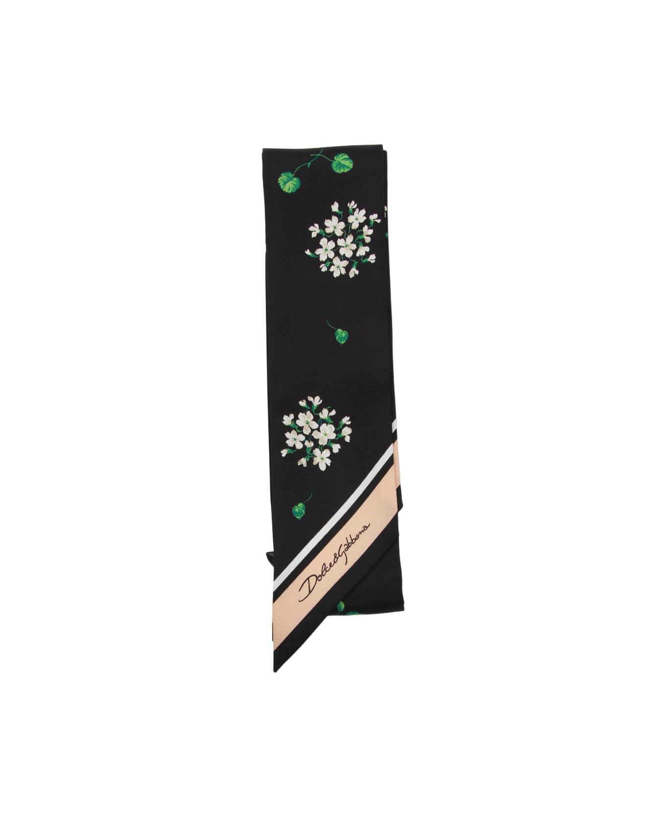 Dolce & Gabbana Black And White Silk Floreal Scarf - GERANI BIANCHI F.NERO