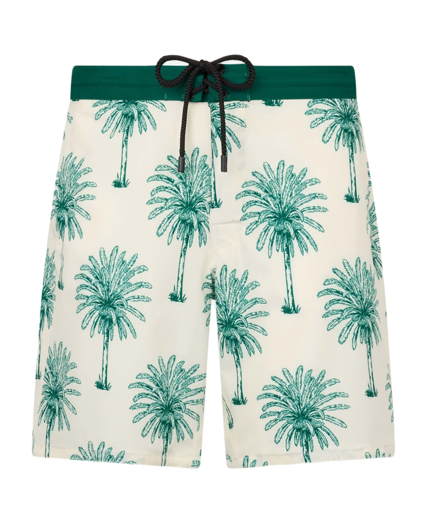 MC2 Saint Barth Long Stretch Comfort Surf Swim Shorts With Palm Print - WHITE