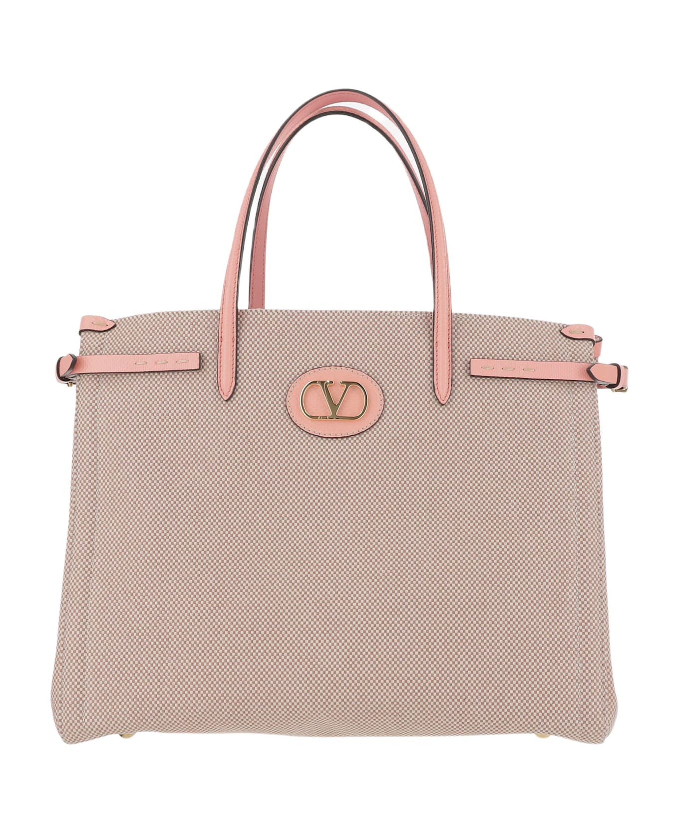 Valentino Garavani Antibes Canvas Shopping Bag - Naturale-tobacco/peach Rose