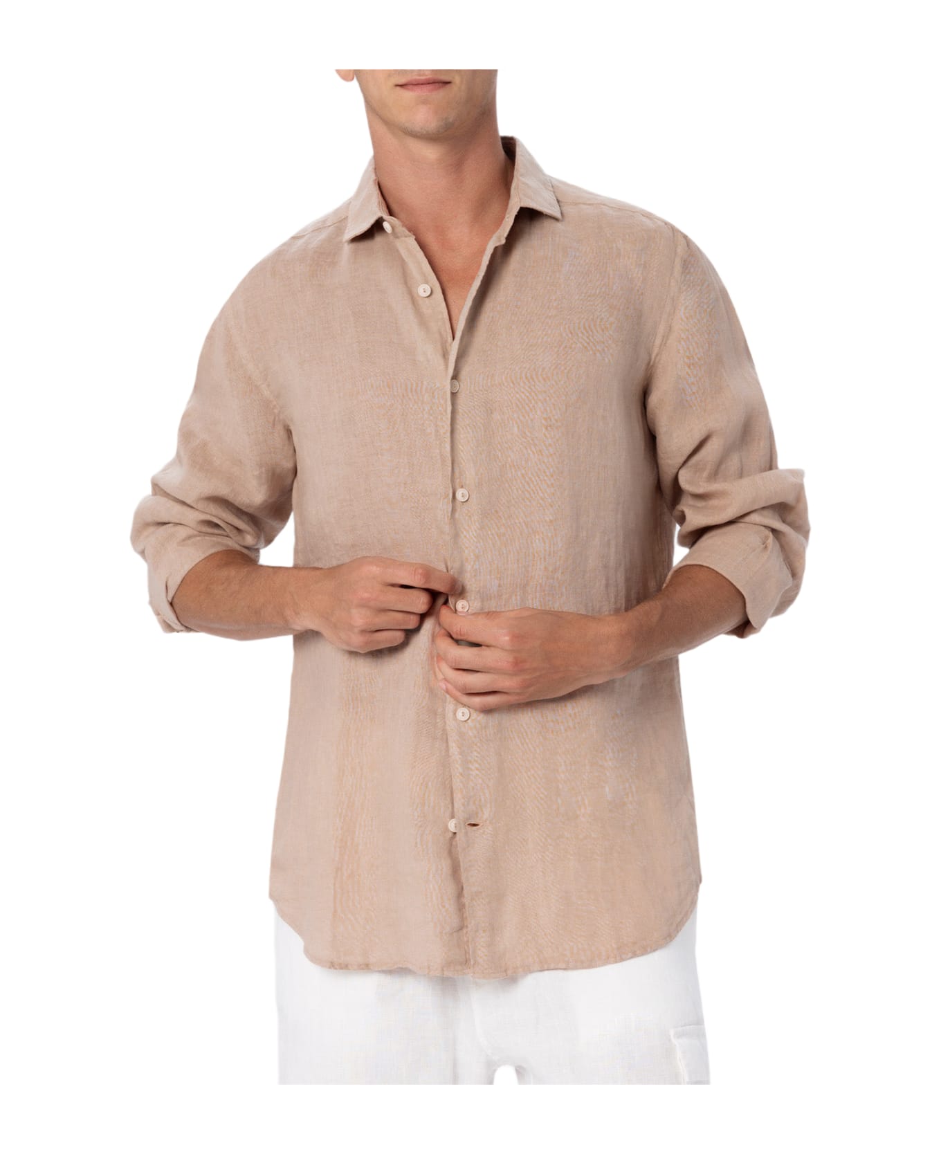 MC2 Saint Barth Man Beige Linen Shirt Pamplona - WHITE