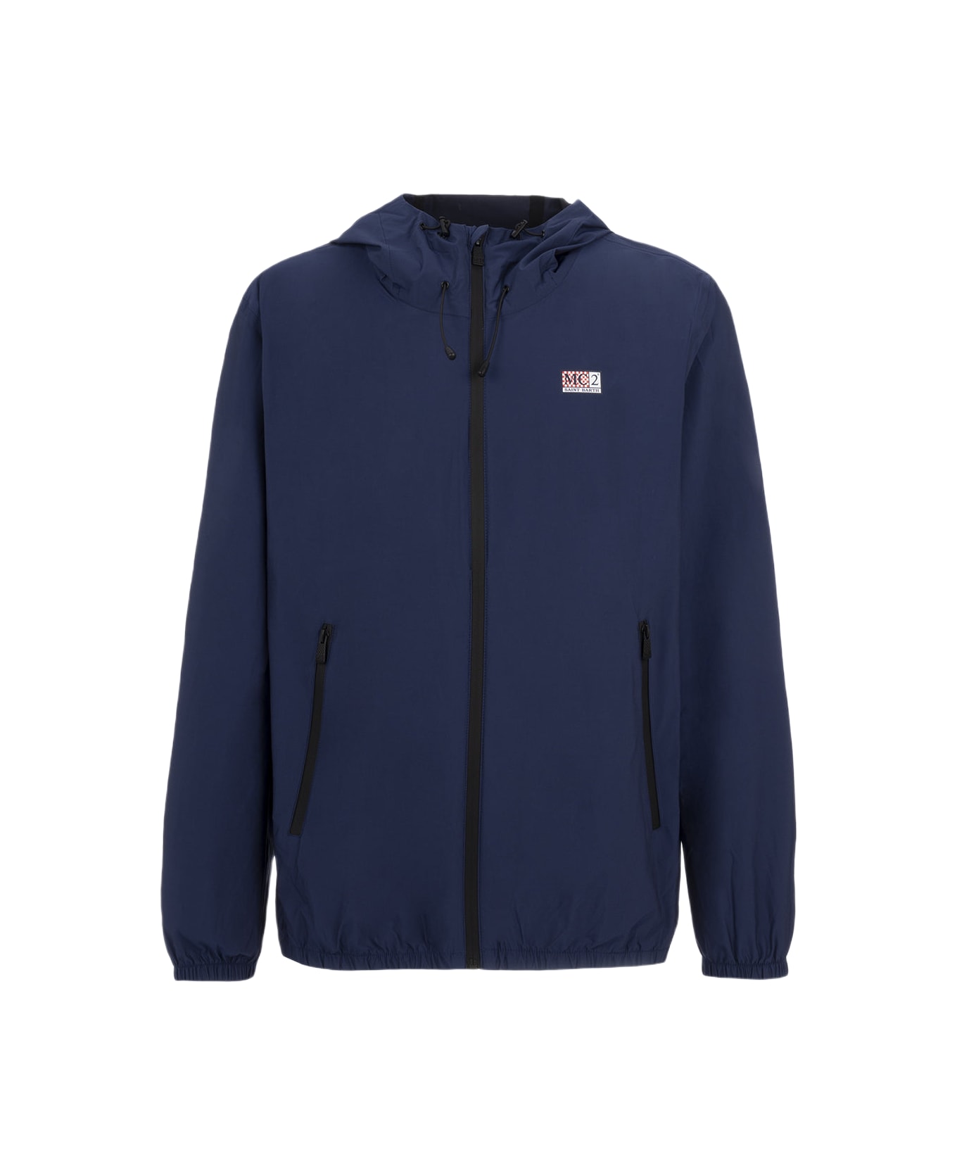 MC2 Saint Barth Man Hooded Lightweight Navy Blue Fabric Windbreaker Sloop - BLUE