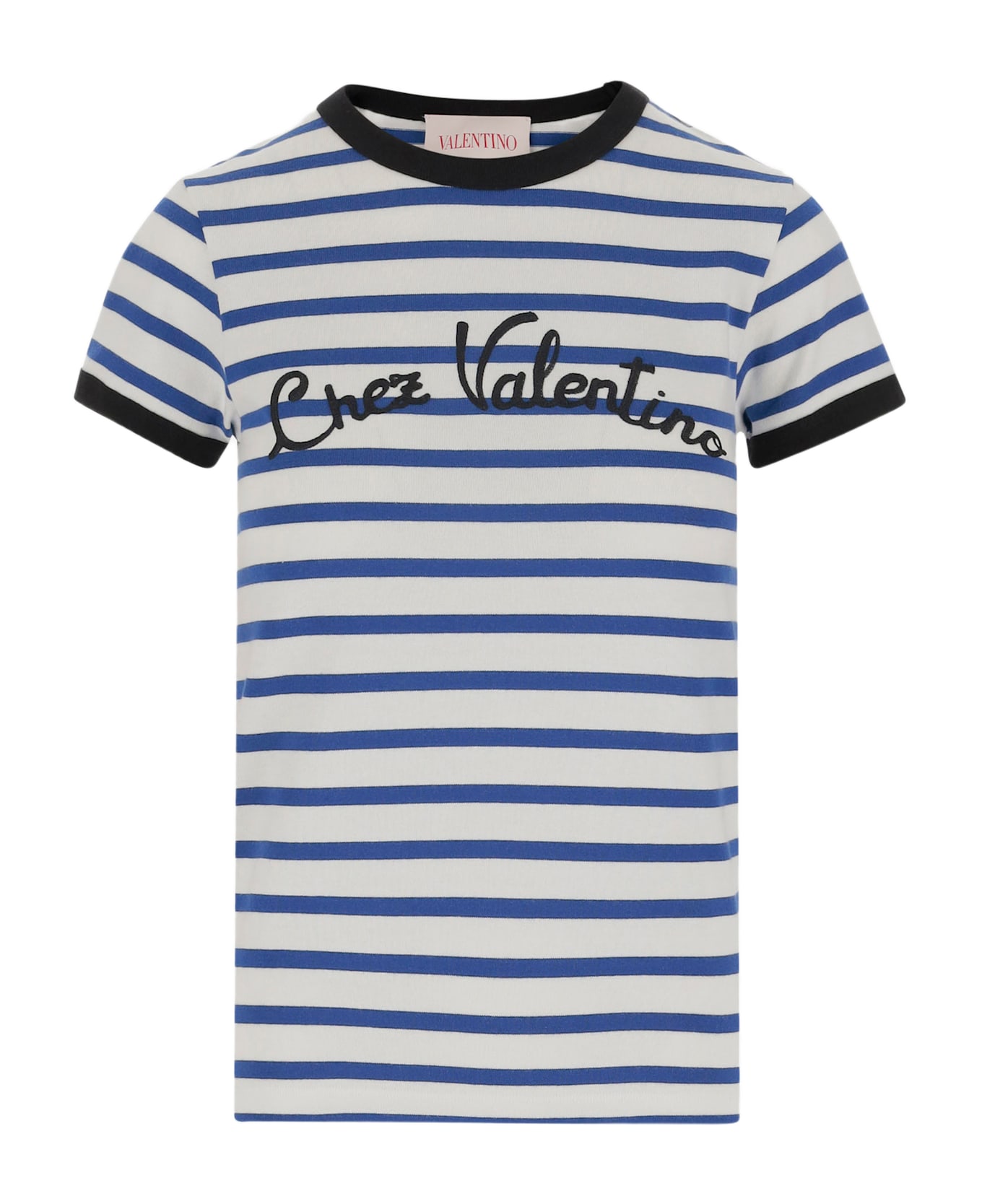 Valentino White And Blue Cotton T-shirt - AVORIO/BLU
