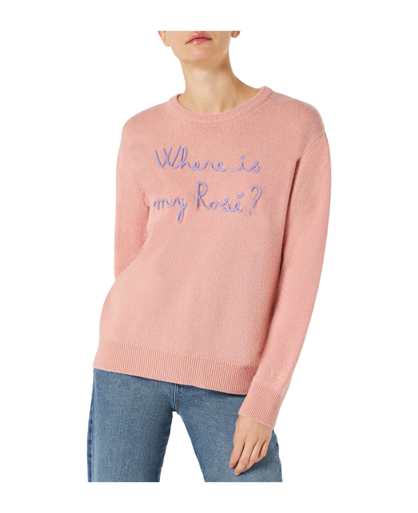 MC2 Saint Barth Woman Sweater With Where Is My Rosé? Embroidery - PINK