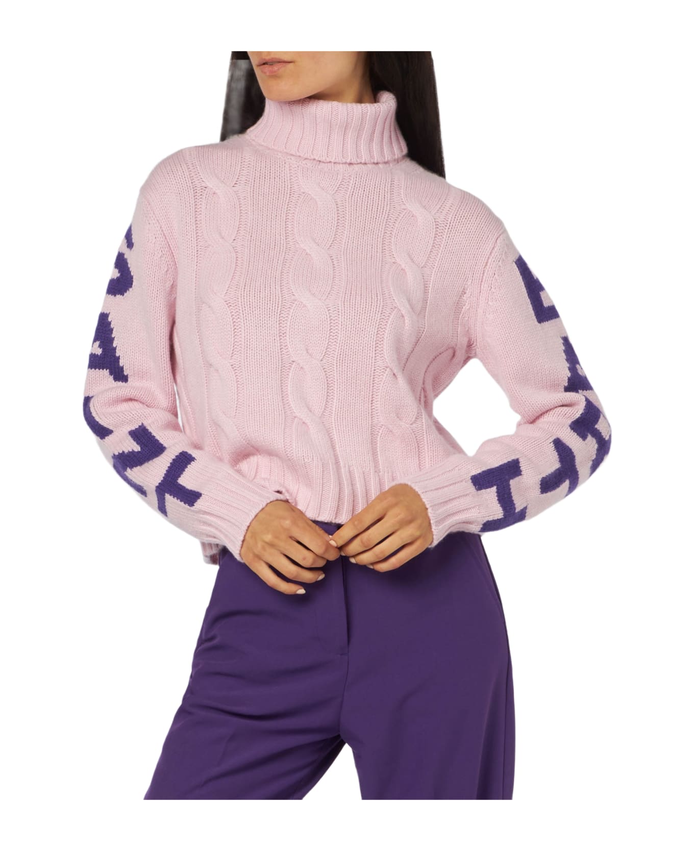 MC2 Saint Barth Woman Turtleneck Braided Sweater With Saint Barth Jacquard - PINK