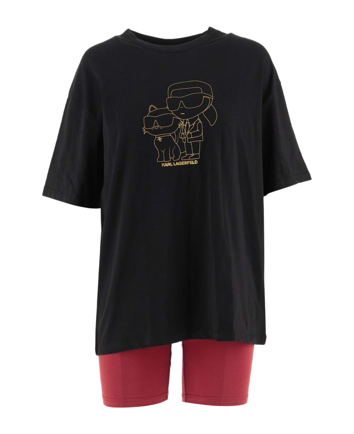 Karl Lagerfeld Stretch Cotton Top And Shorts With Logo - Red Tシャツ