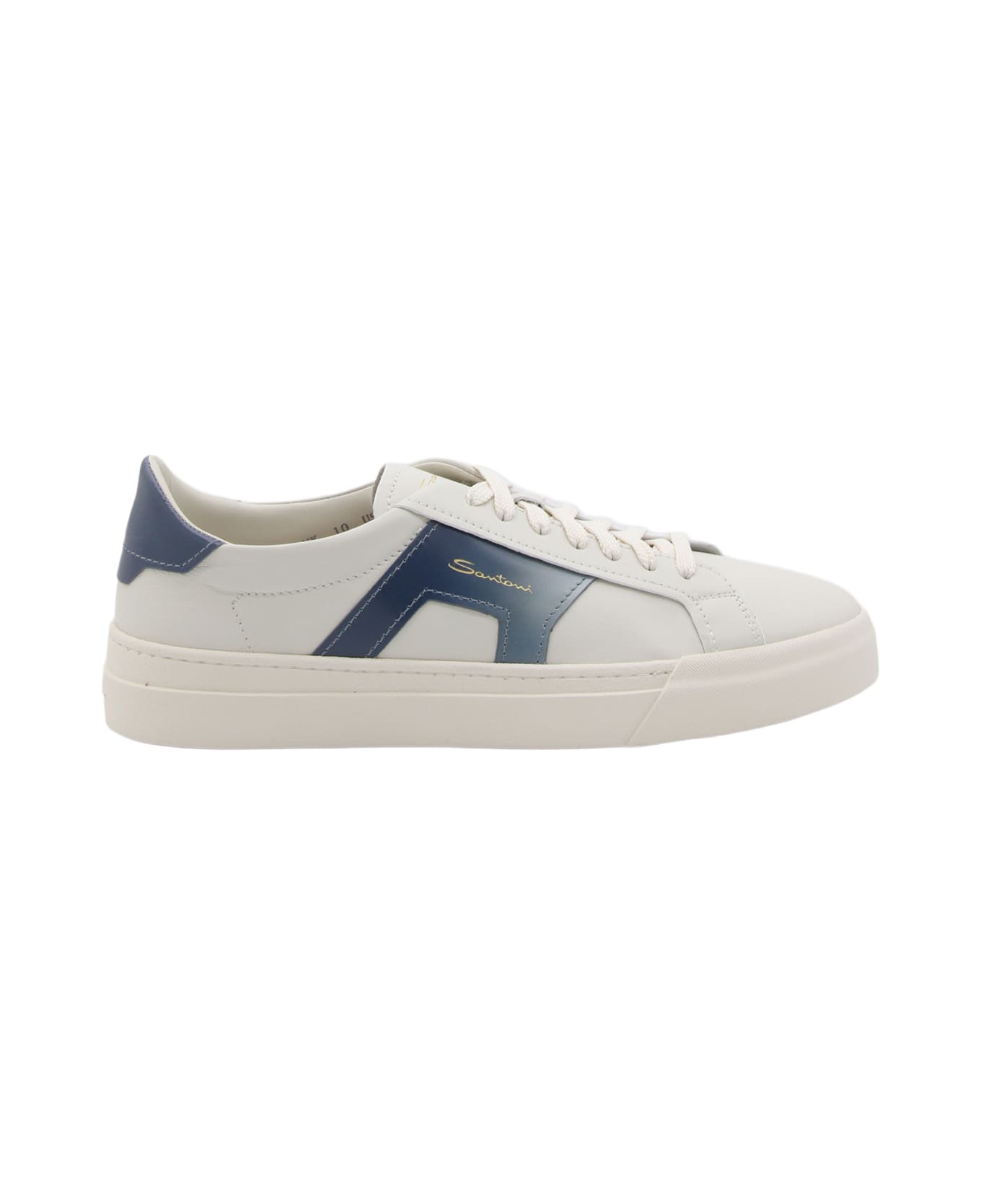 Santoni White And Blue Leather Buckle Sneakers - White
