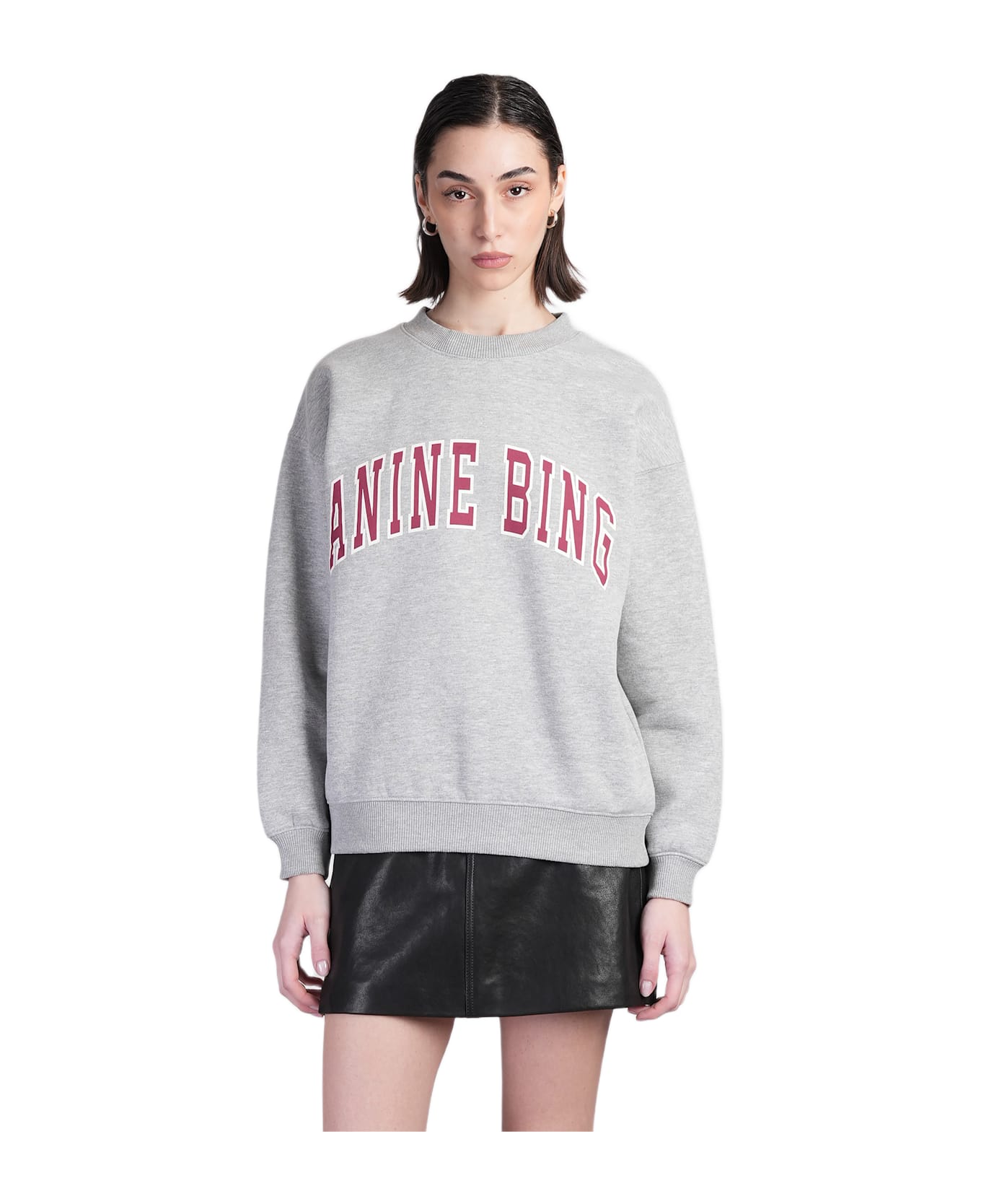 Anine Bing Spencer Sweatshirt In Grey Cotton - Grigio