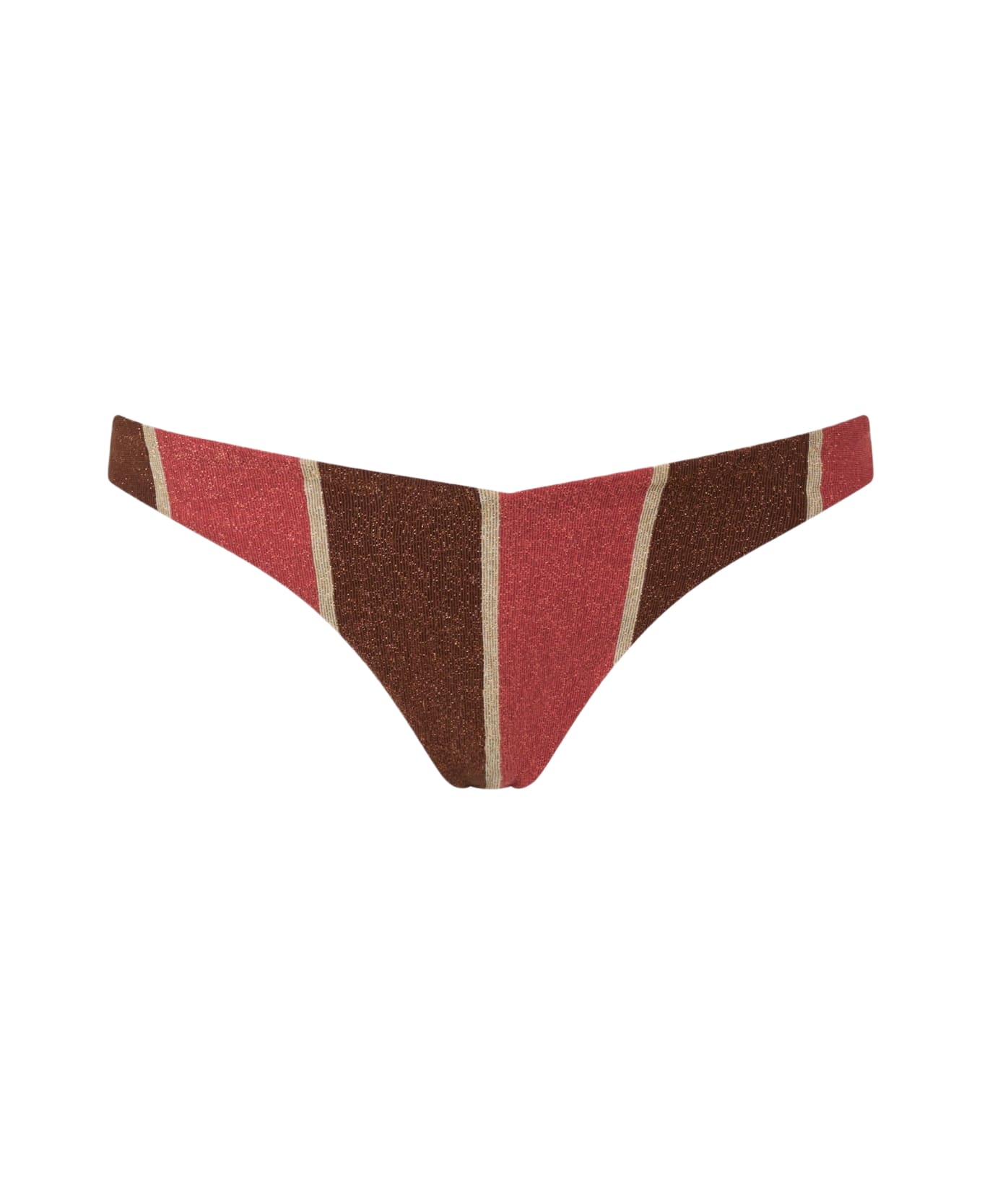 MC2 Saint Barth Woman Striped Lurex Cheeky Swim Briefs Romy - BROWN