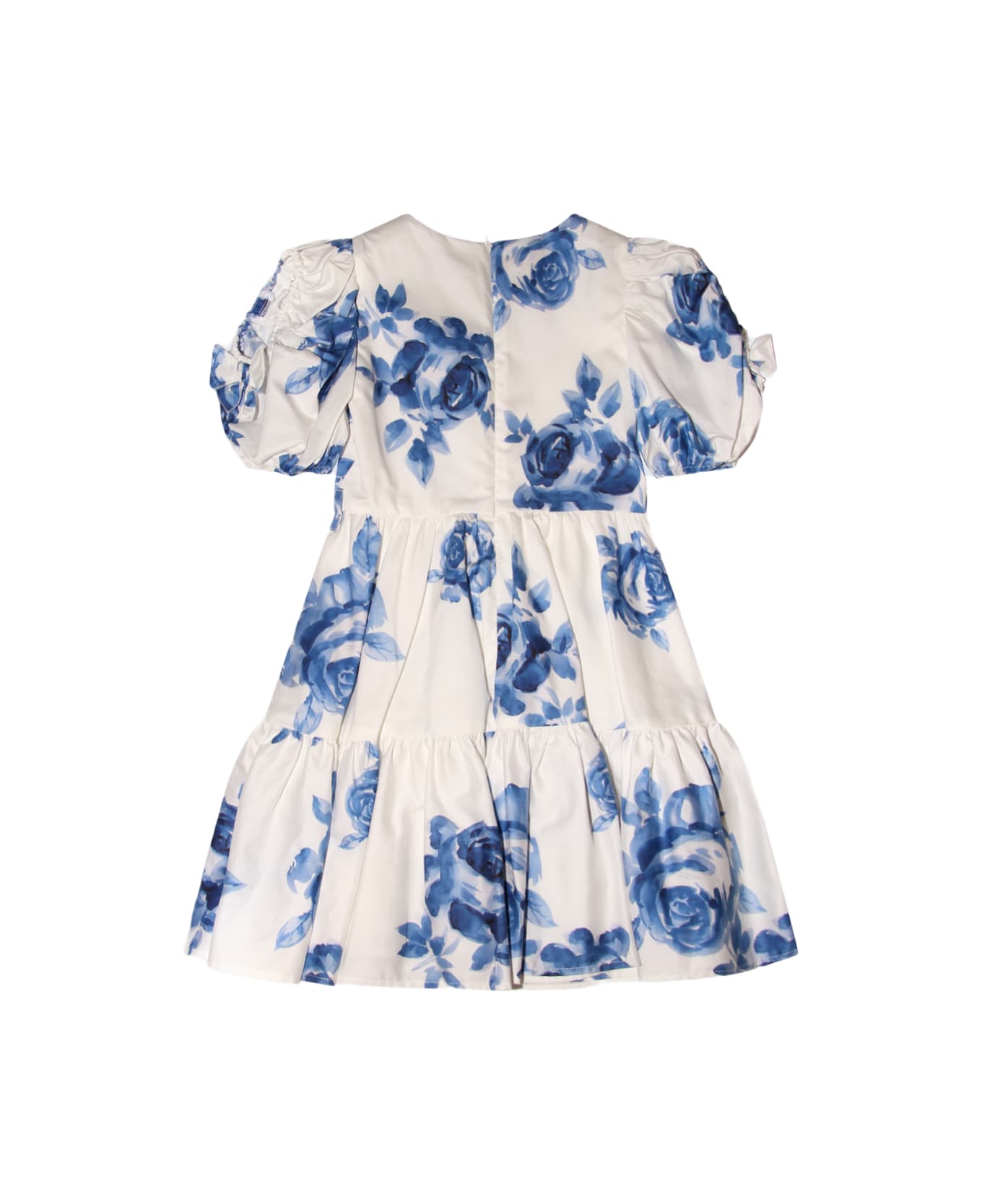 Monnalisa White And Blue Cotton Dress - Panna + blu''