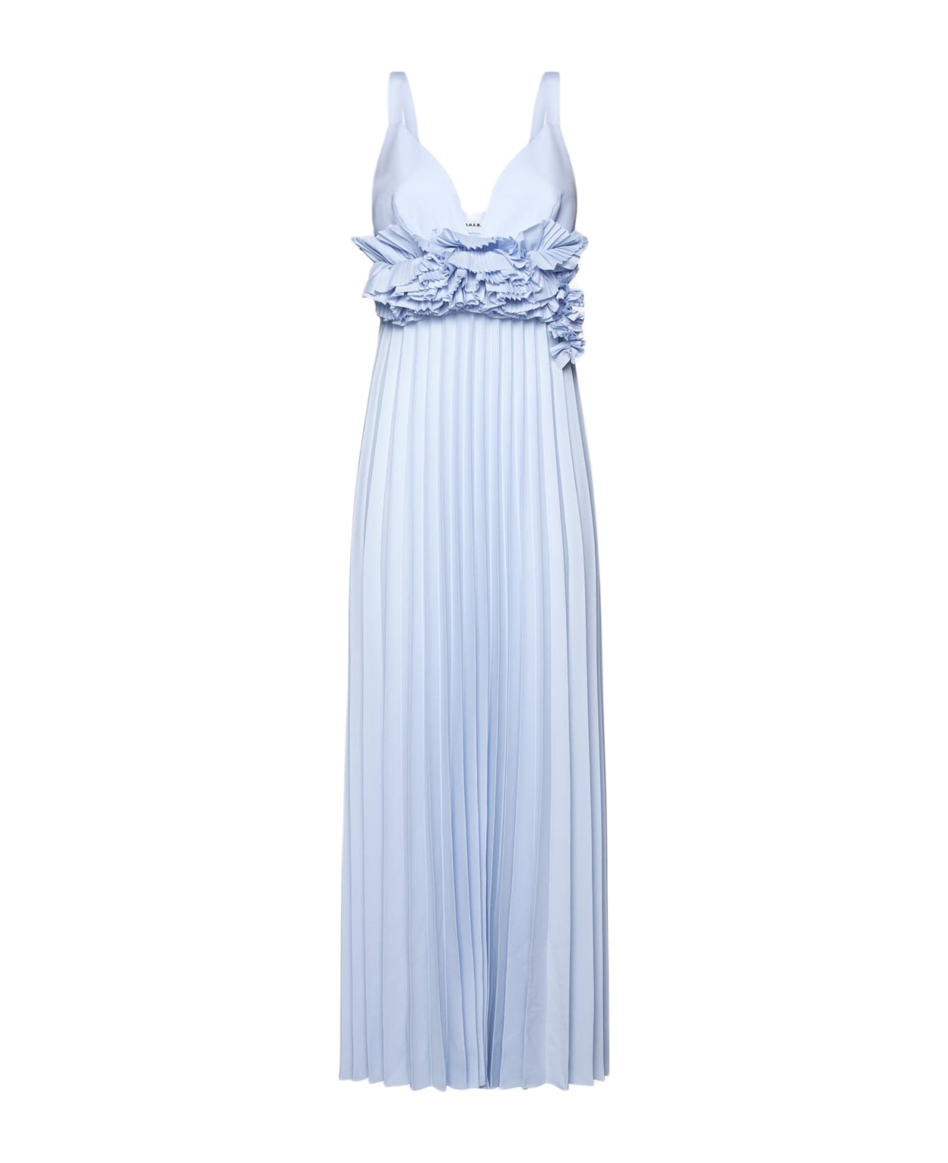 Parosh Palmer Pleated Long Dress - Azzurro Polvere