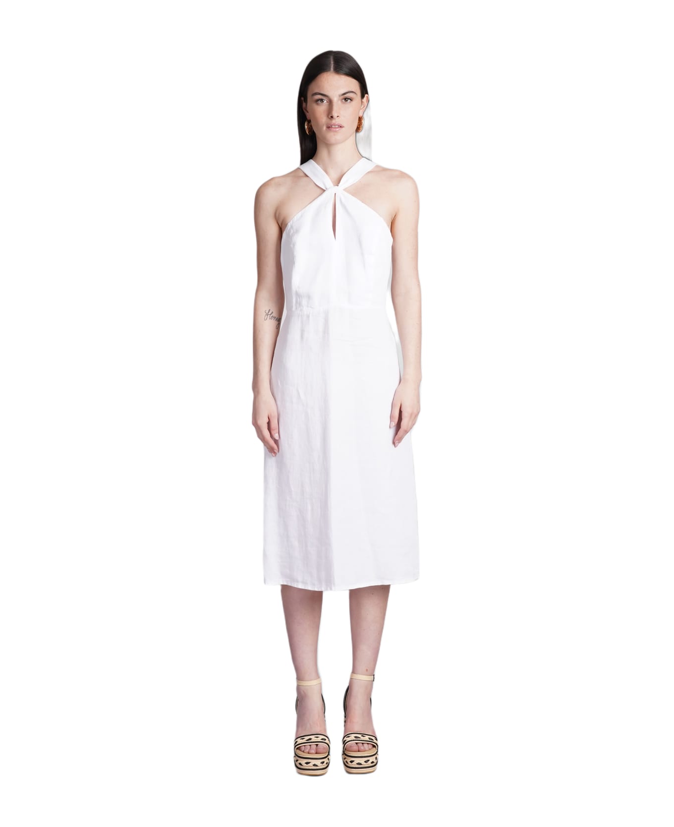 120% Lino Dress In White Linen - white