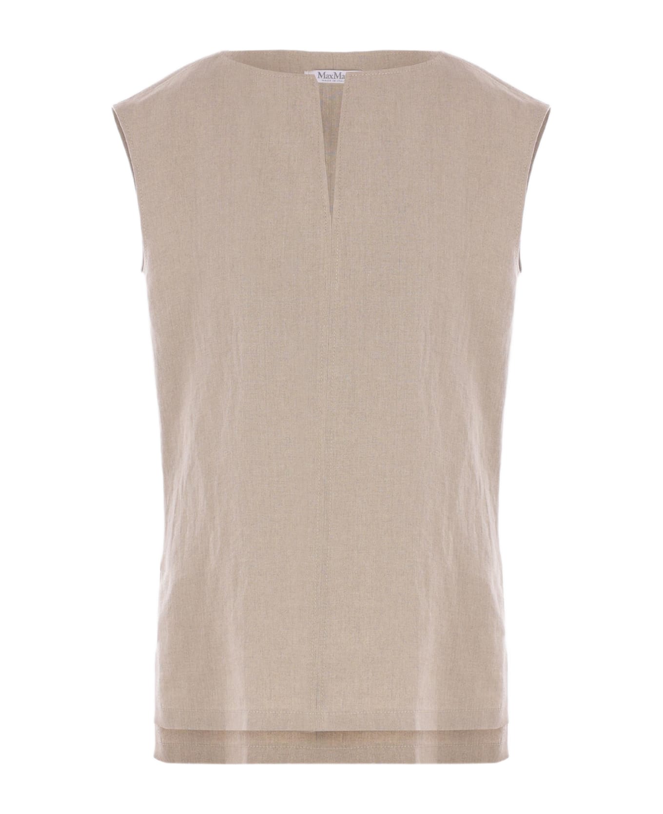 Max Mara Colimbo Sleeveless Blouse In Linen - Coffee