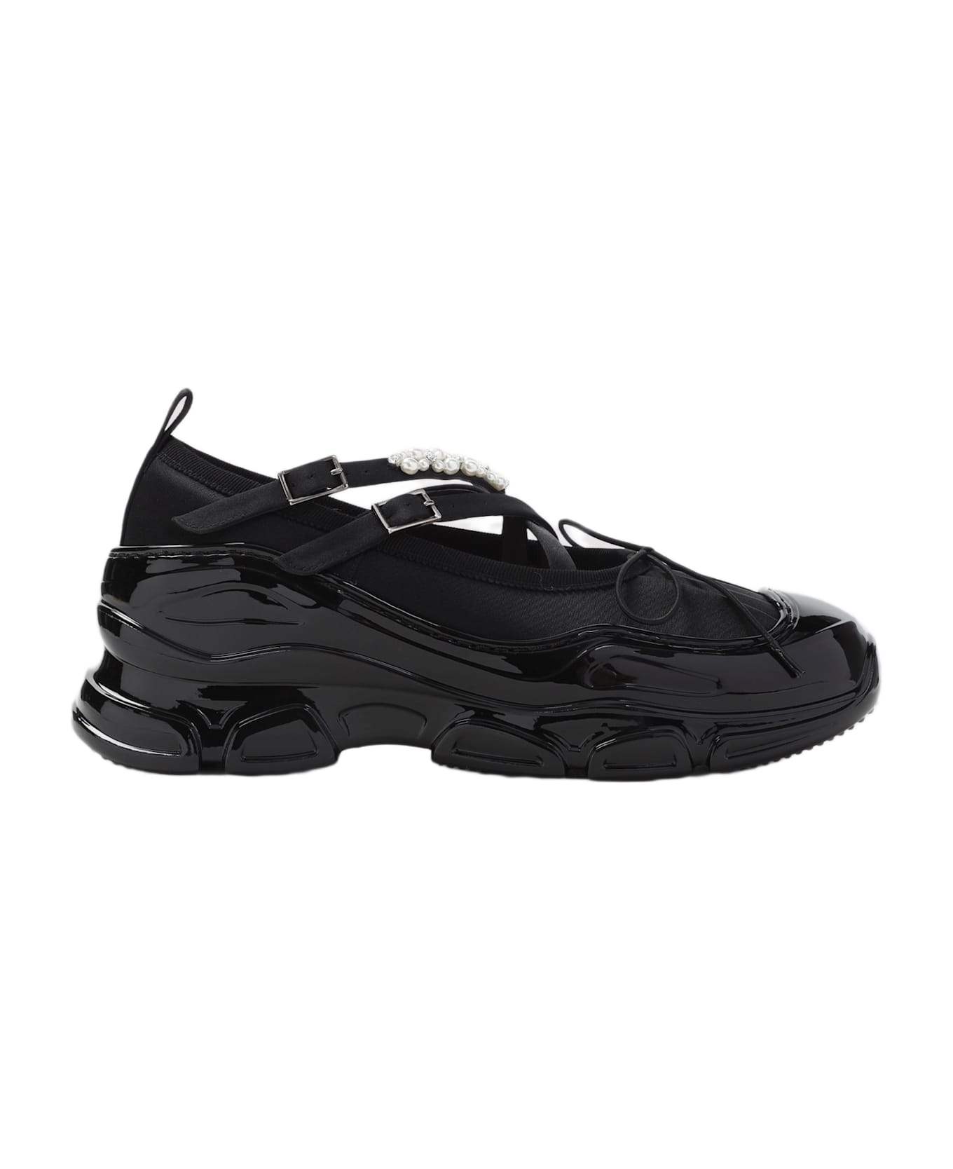 Simone Rocha Classic Criss Cross Tracker Ballerina - Black Clear Pearl