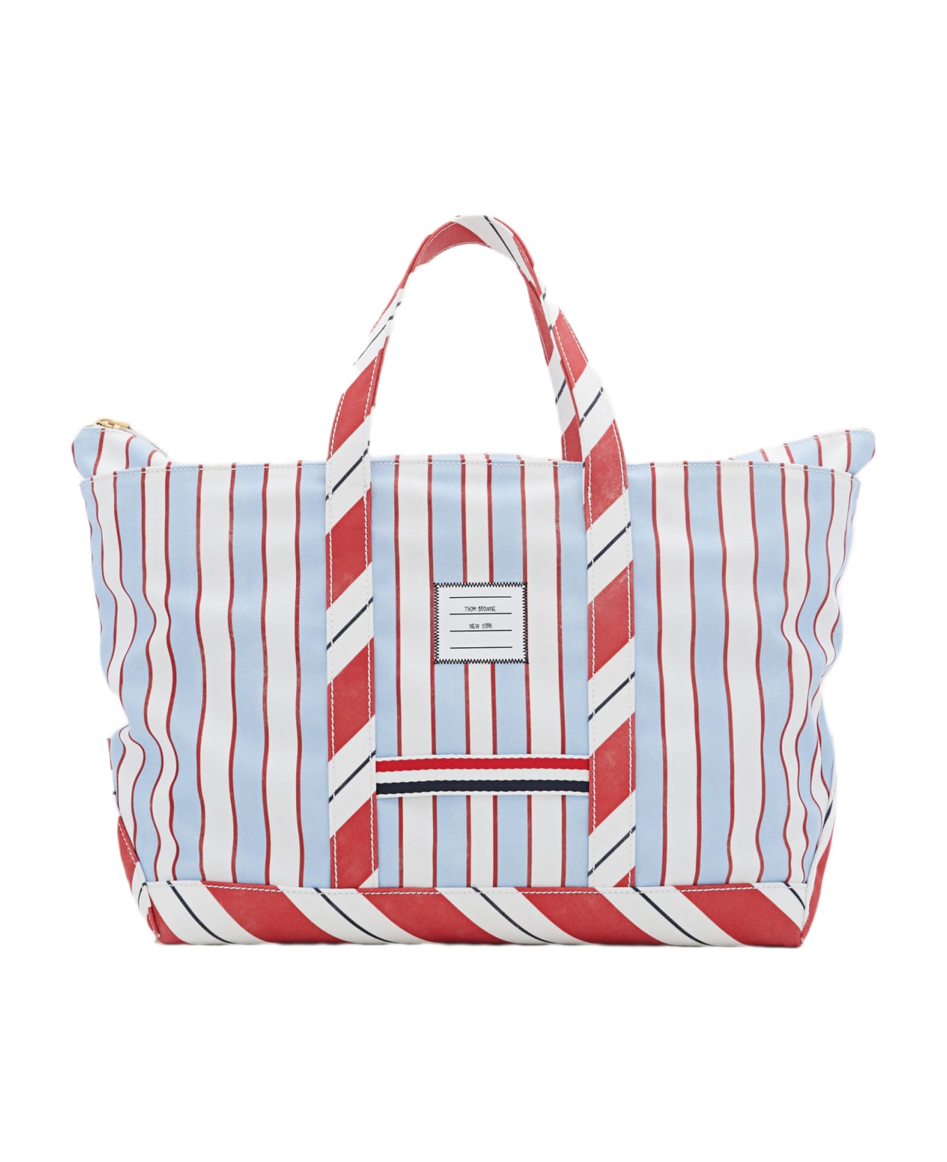 Thom Browne Medium Tool Tote In Washed Striped Canva - Clear Blue トートバッグ