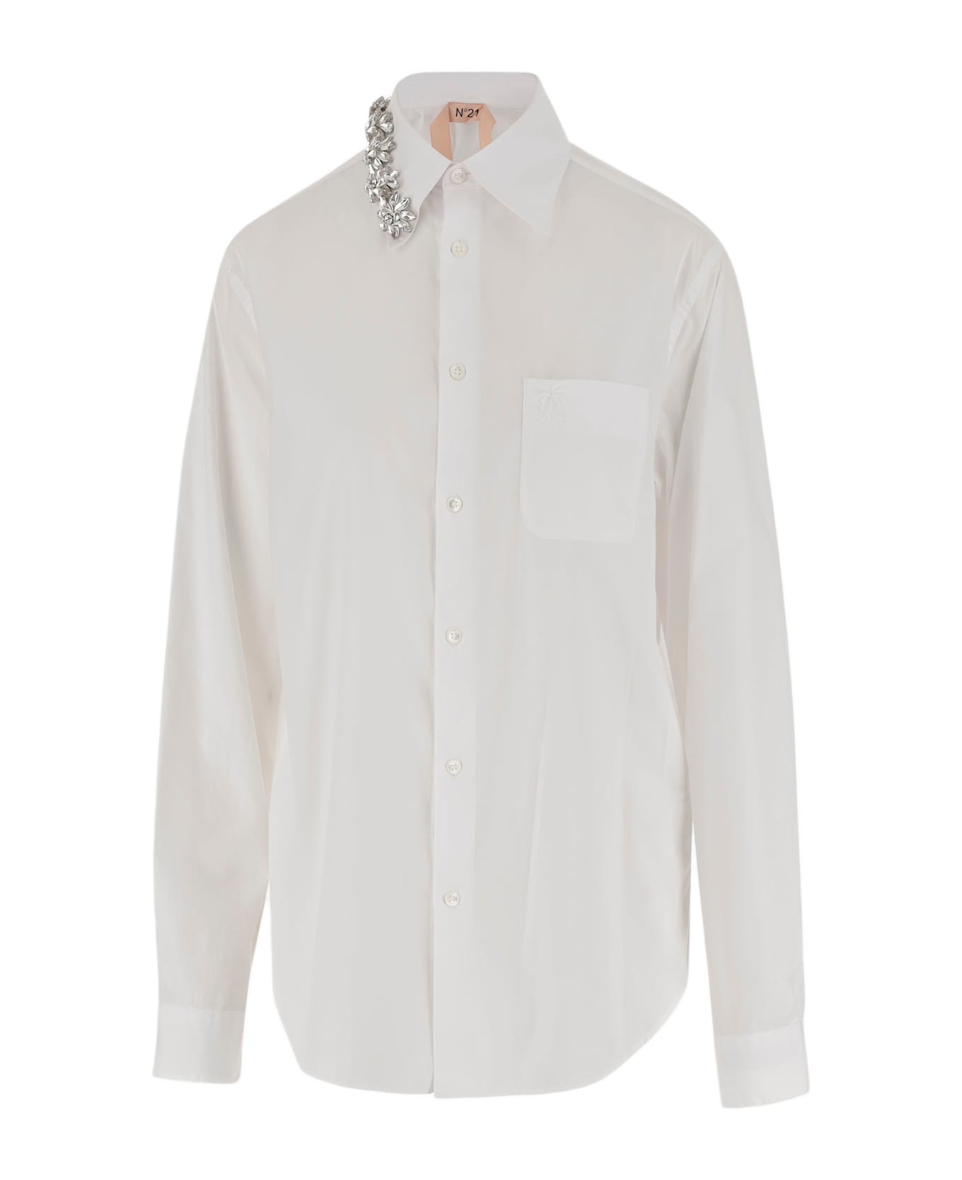 N.21 Cotton Shirt With Floral Decoration - White
