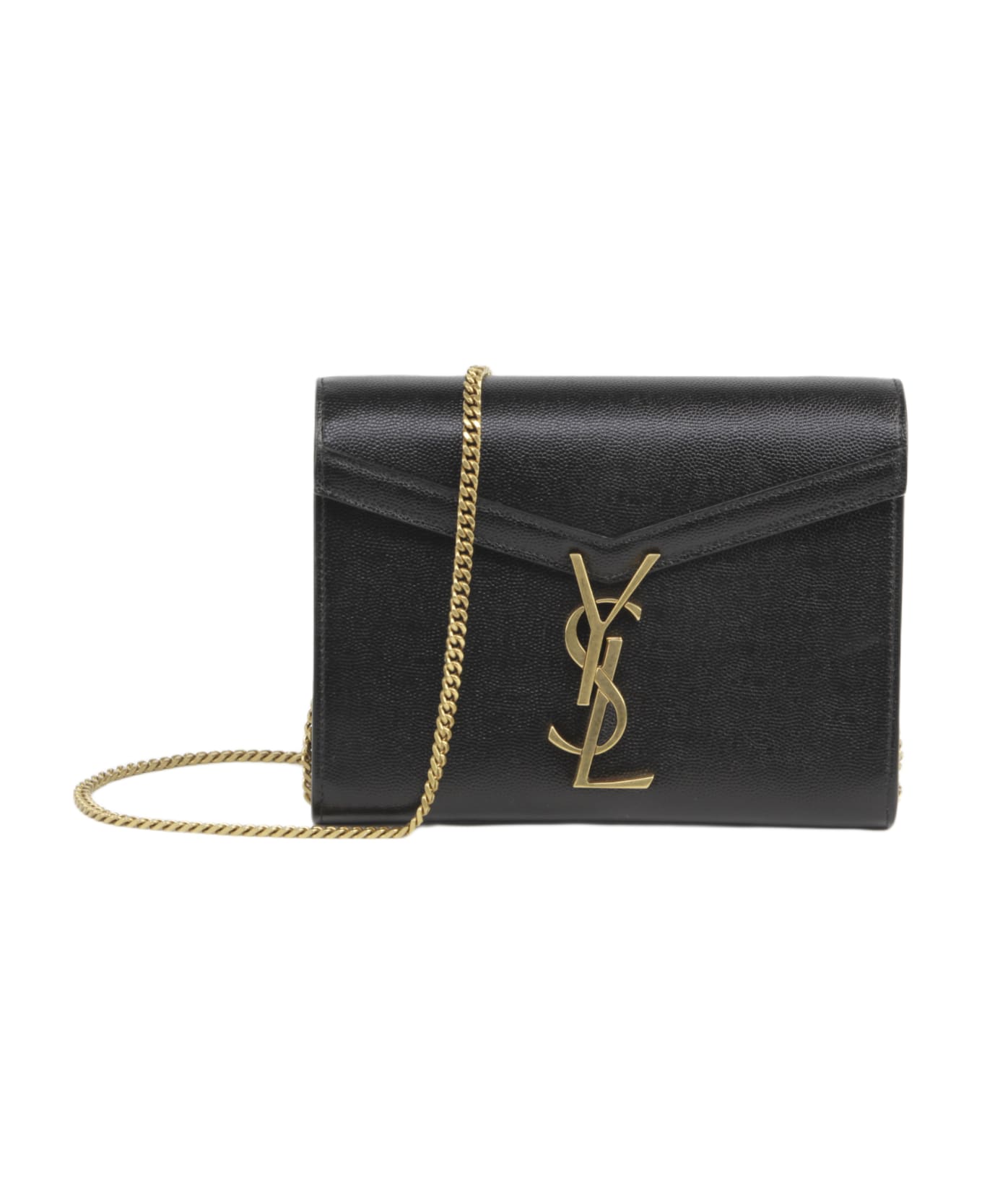 Saint Laurent Cassandra Wallet In Leather With Chain - Black