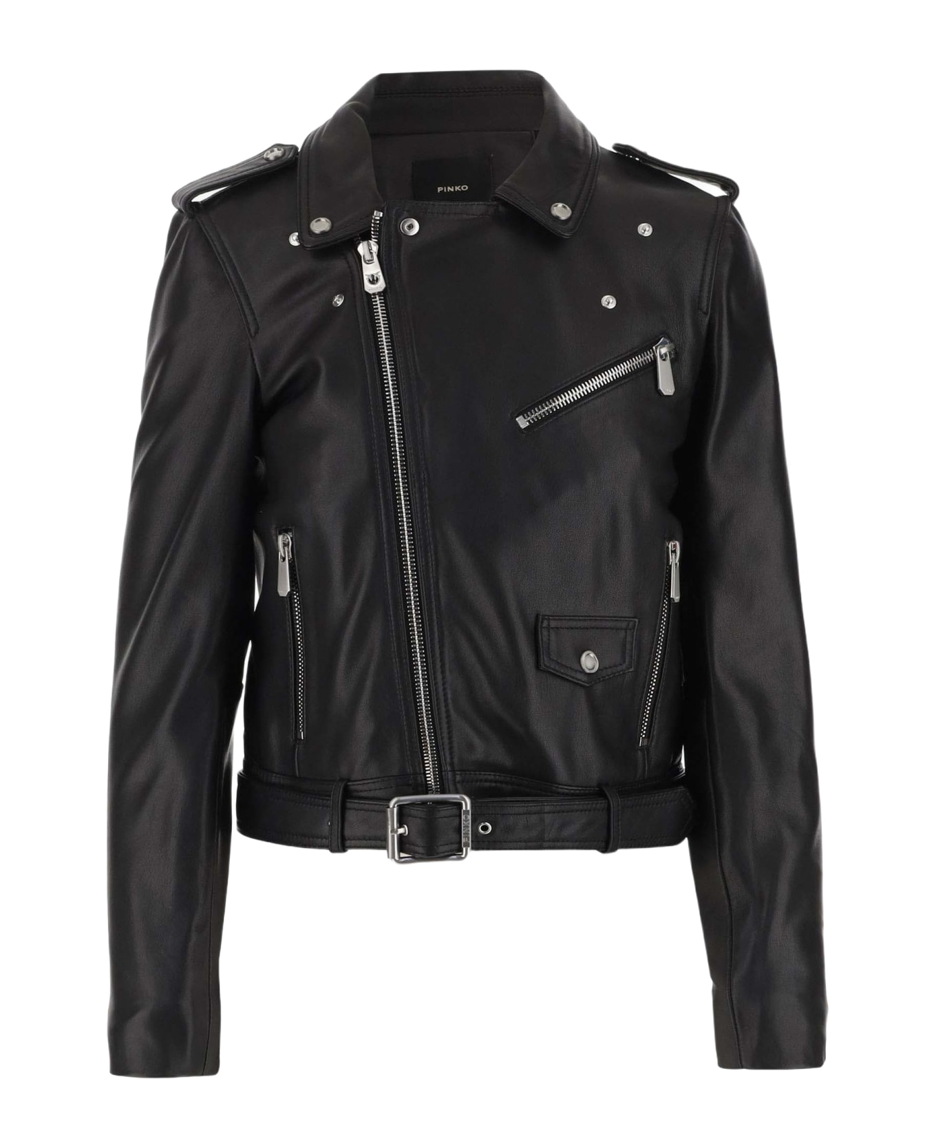 Pinko Leather Biker Jacket - Black