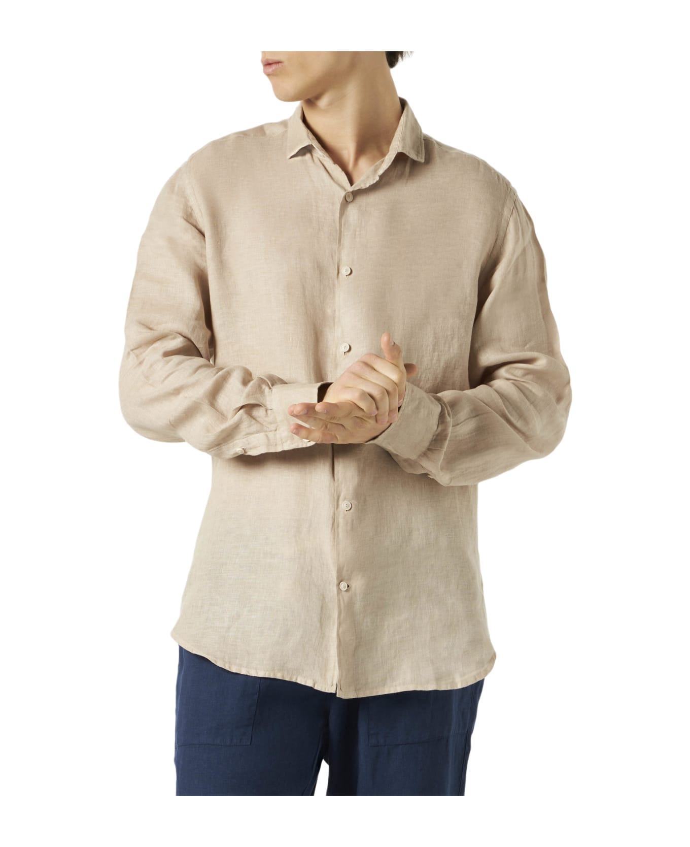 MC2 Saint Barth Man Beige Linen Pamplona Shirt - WHITE