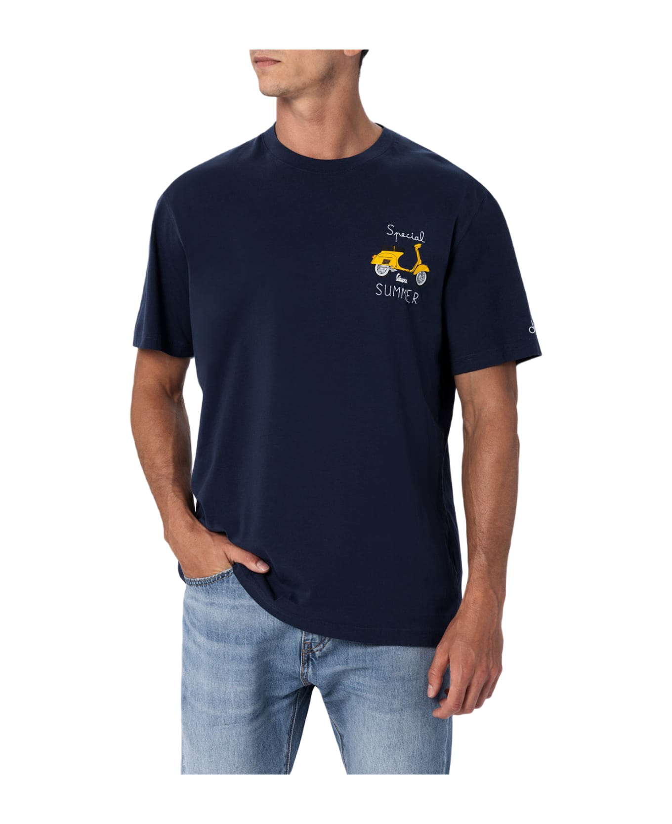 MC2 Saint Barth Man T-shirt With Vespa Placed Print And Embroidery | Vespa Special Edition - BLUE