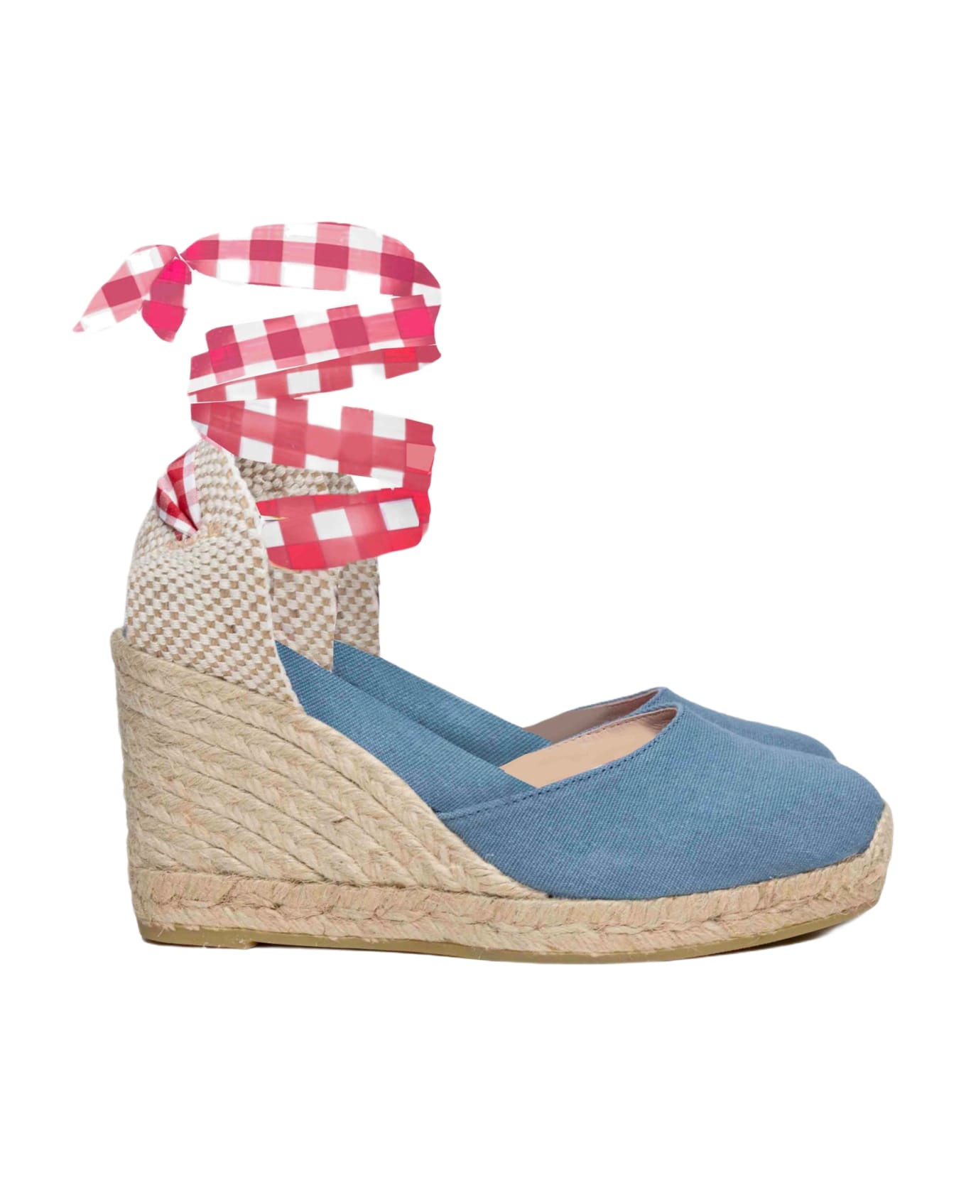 MC2 Saint Barth Blu Print Canvas Espadrillas With Hight Wedge And Ankle Lace - BLUE