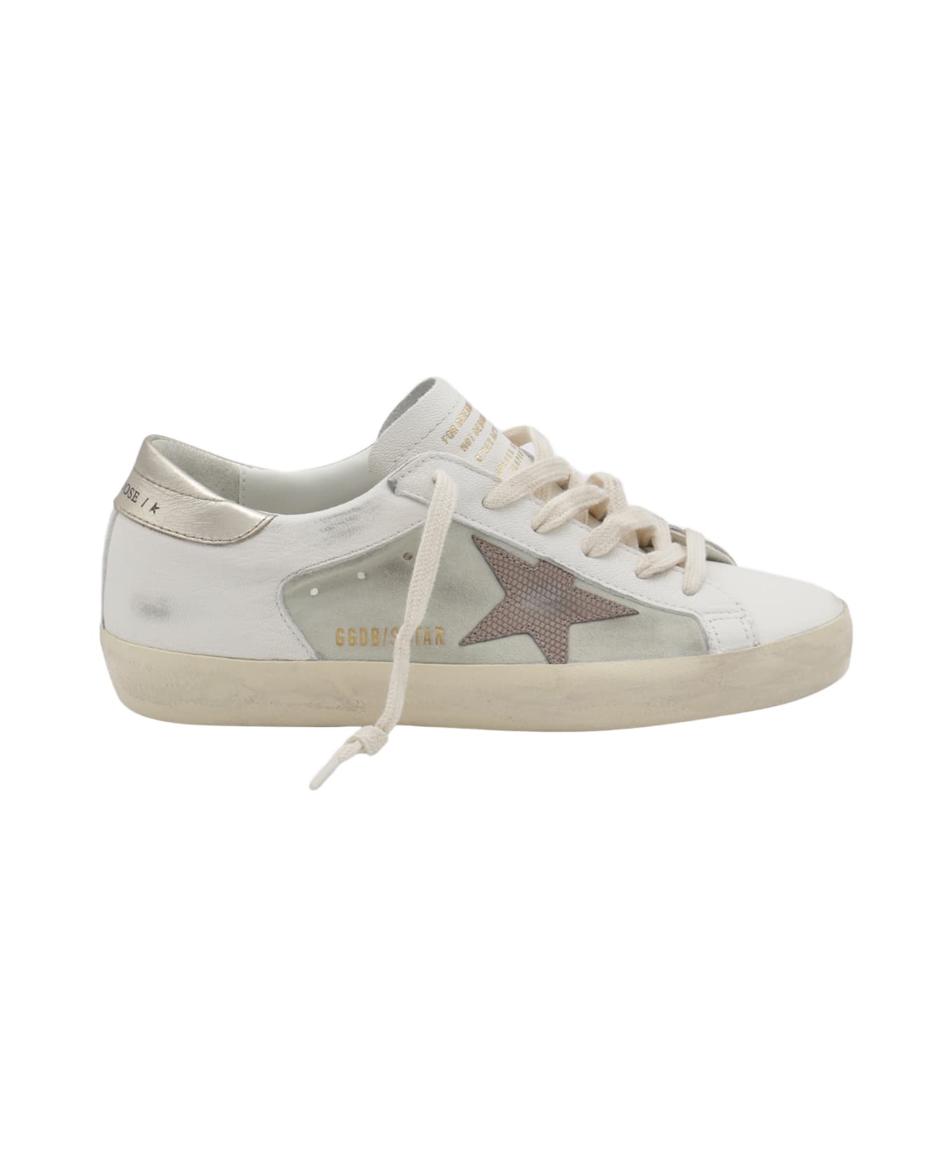 Golden Goose White And Gold Leather Superstar Sneakers - White/light brown/platinum