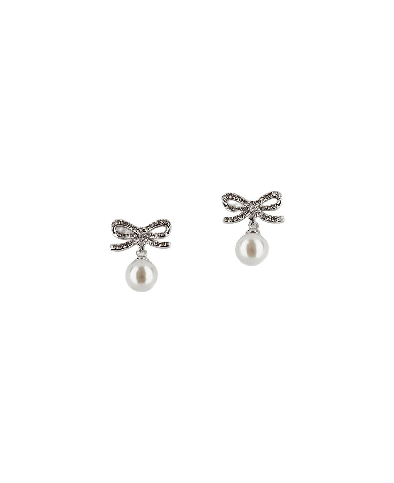 self-portrait Bow Pearl Earrings - Silver