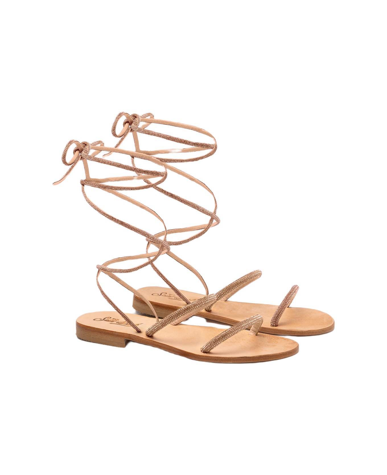 MC2 Saint Barth Wrap Flat Sandals With Gold Rhinestones - WHITE