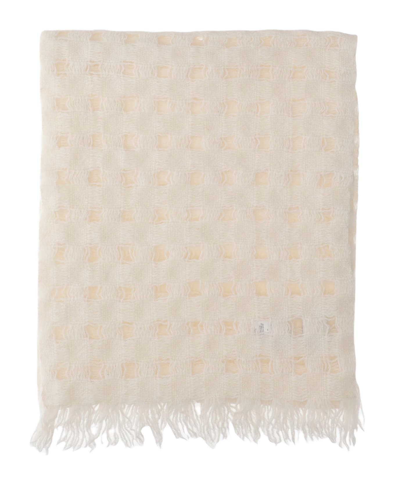 Lauren Manoogian Wool Blend Handwoven Grid Wrap Scarf - Ivory