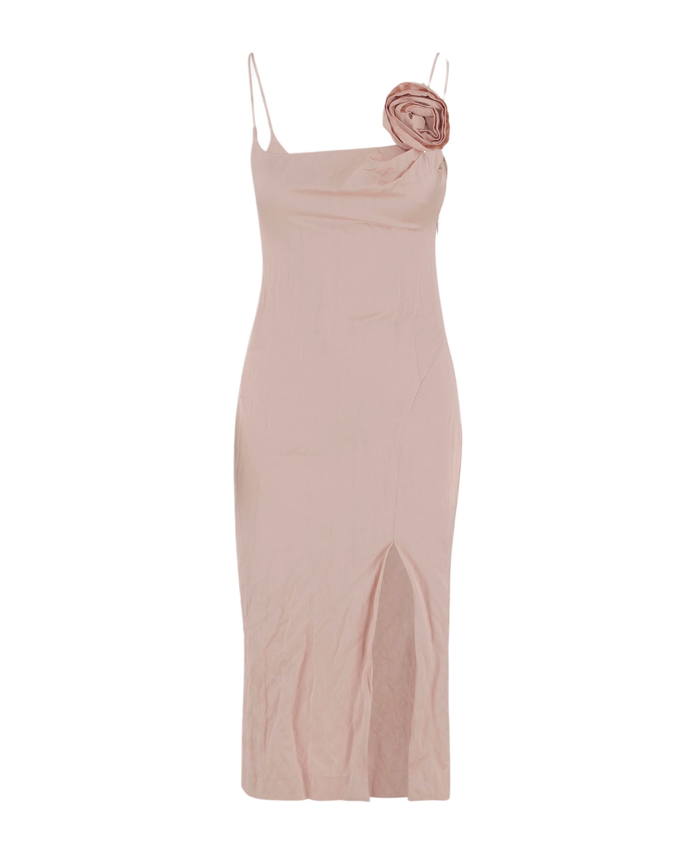 Blumarine Crinkled Satin Dress With 3d Rose - ROSA /NERO