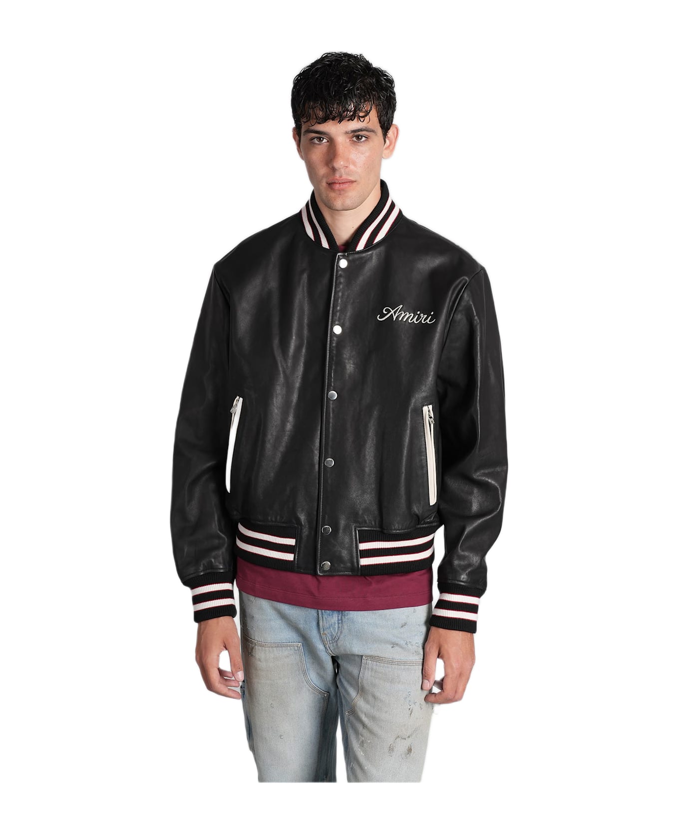 AMIRI Bomber Jacket In Black Leather - black