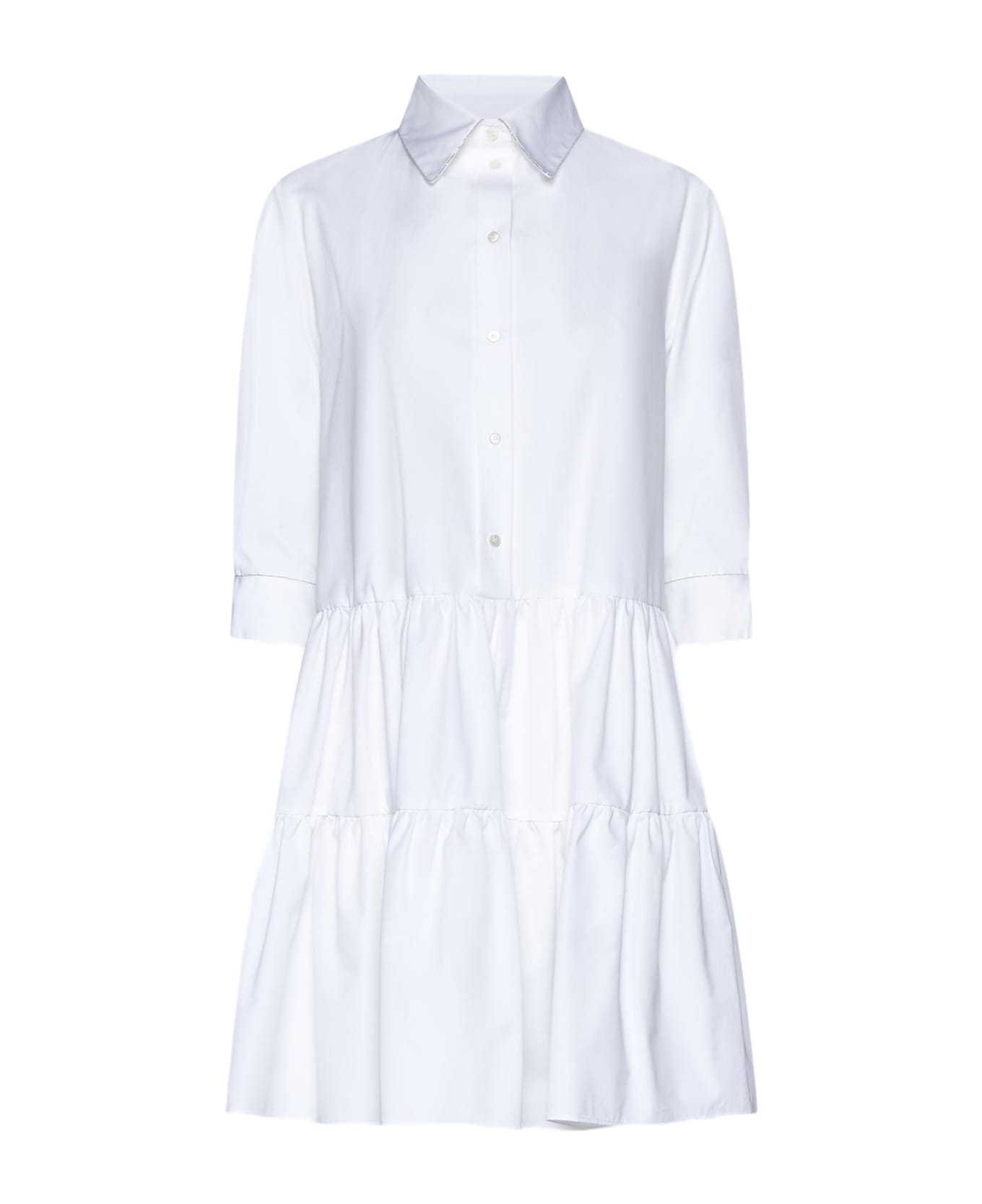 Fabiana Filippi Cotton Tiered Shirt Dress - Bianco ottico