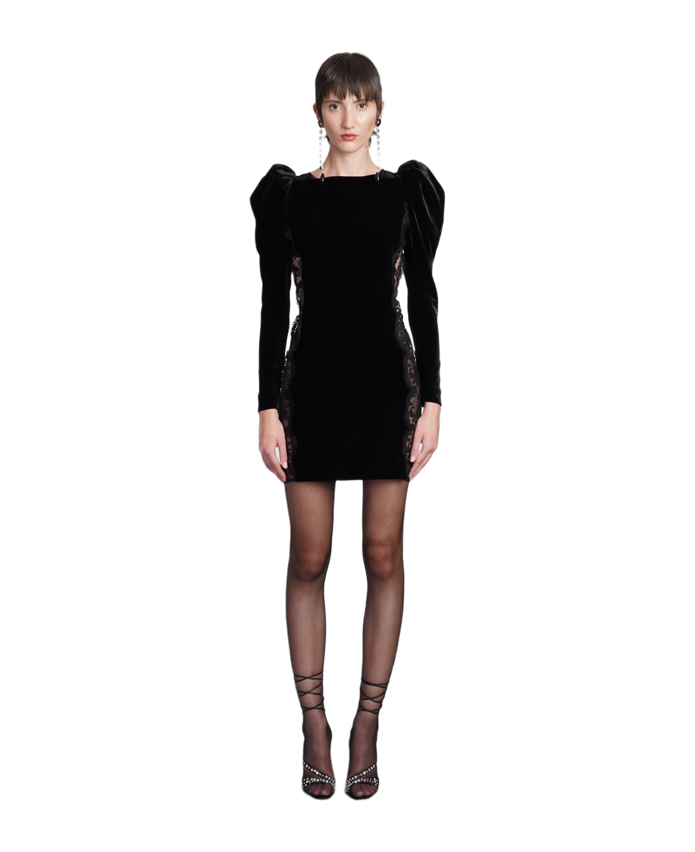 Alessandra Rich Velvet And Lace Mini Dress - BLACK
