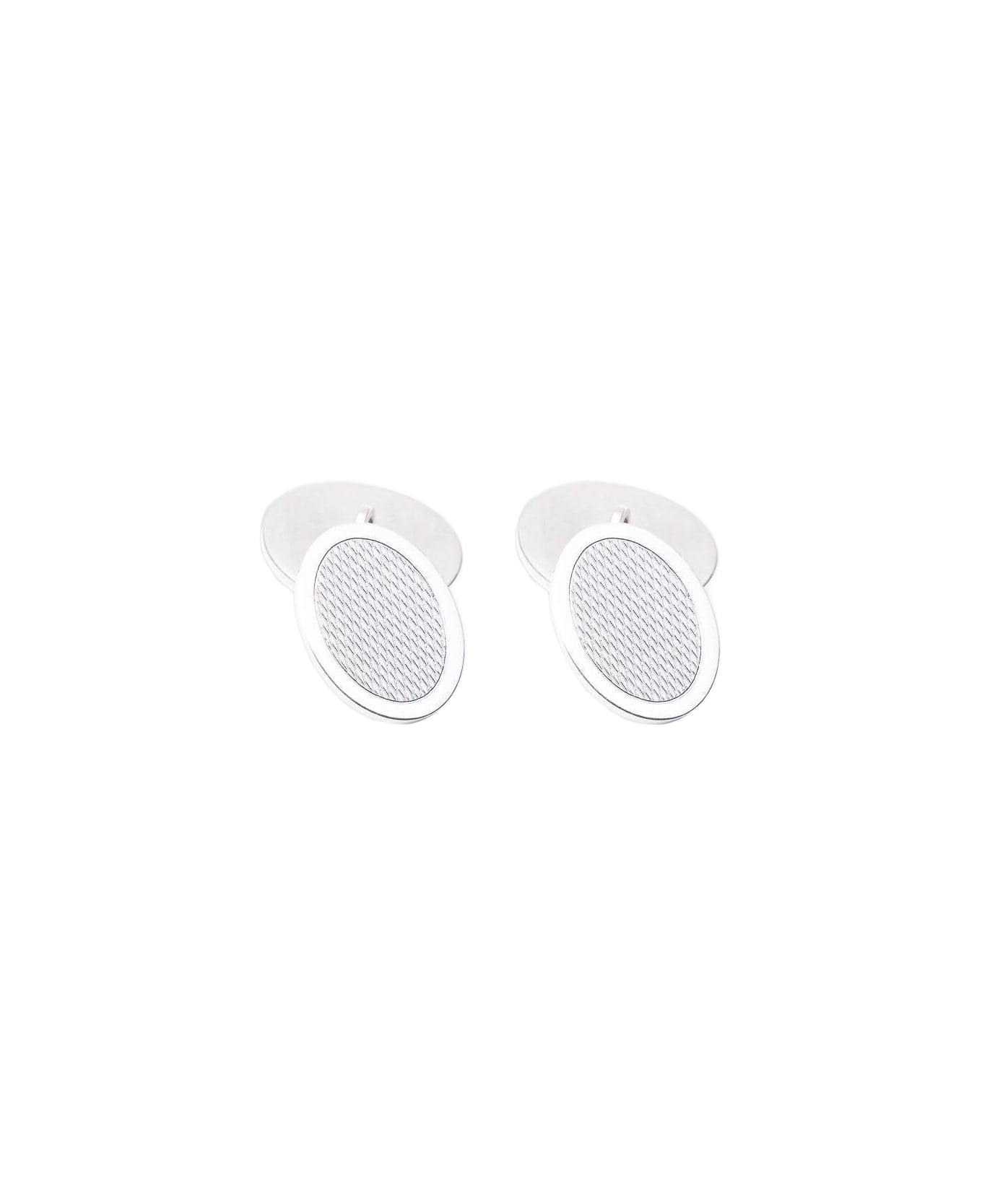 Larusmiani Oval Knurled Cufflinks Brooche - Silver