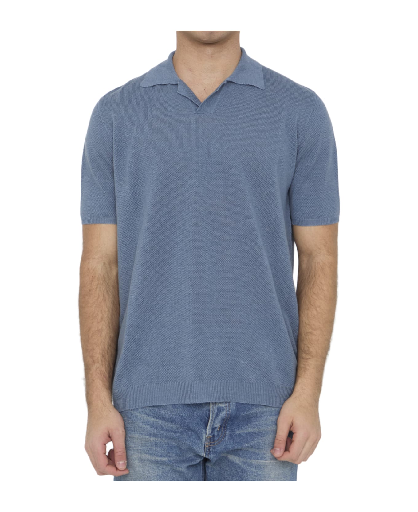 Roberto Collina Linen Polo Shirt - LIGHT BLUE