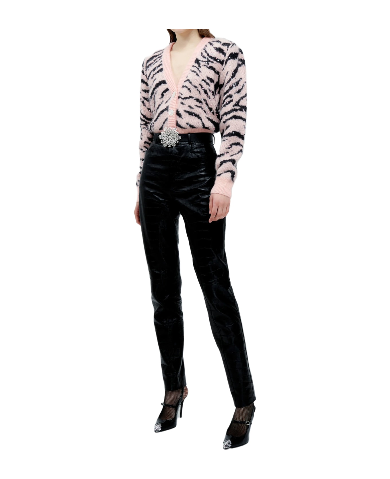 Alessandra Rich Zebra Pattern Knitted Cardigan - PINK