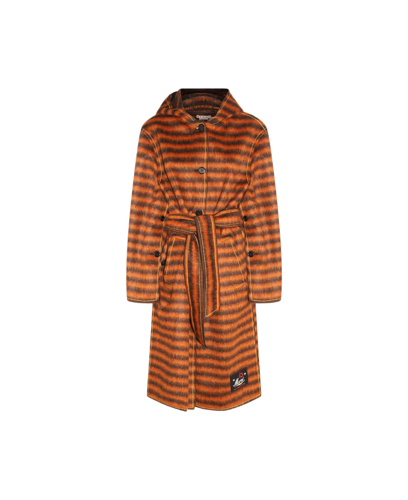 Marni Orange Mohair And Virgin Wool Blend Stripe Coat - Black