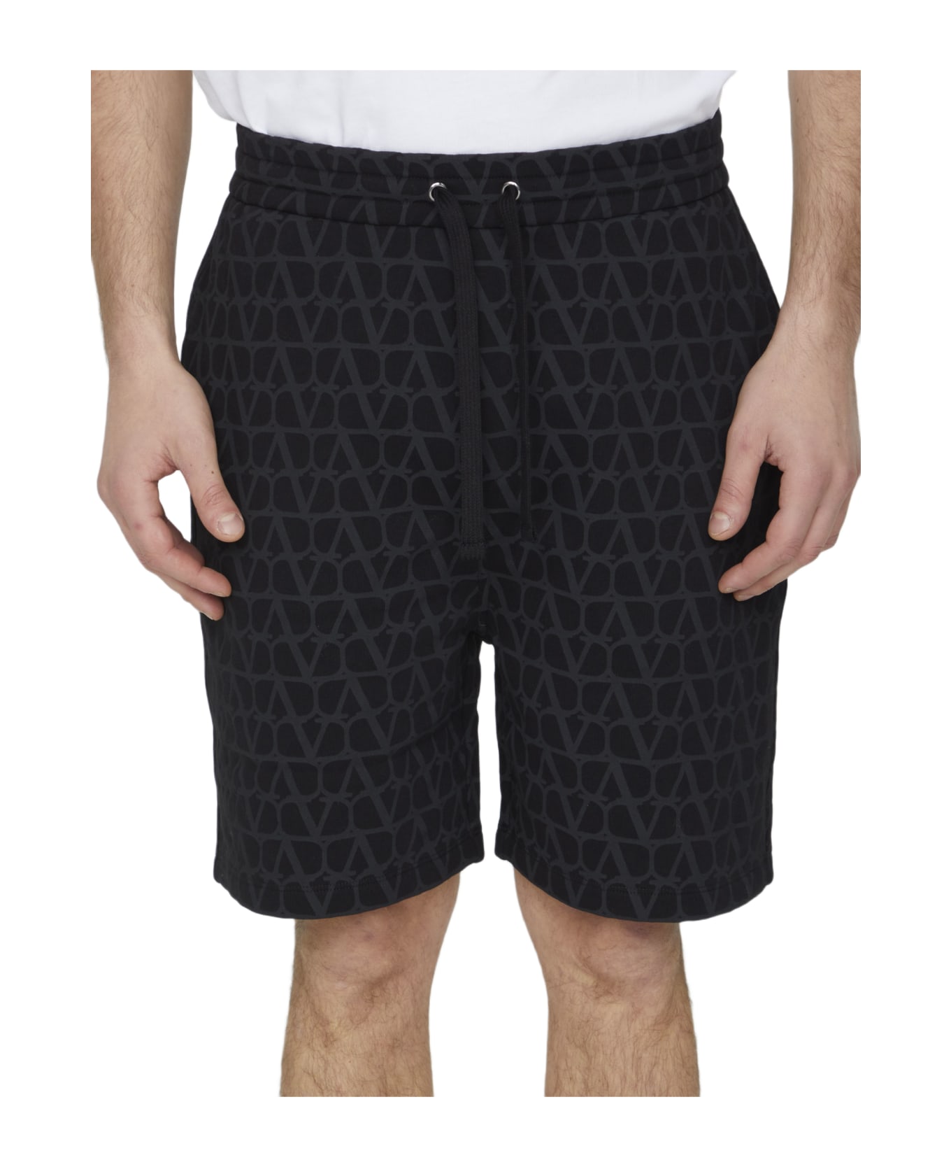 Valentino Toile Iconographe Cotton Bermuda Shorts - Black