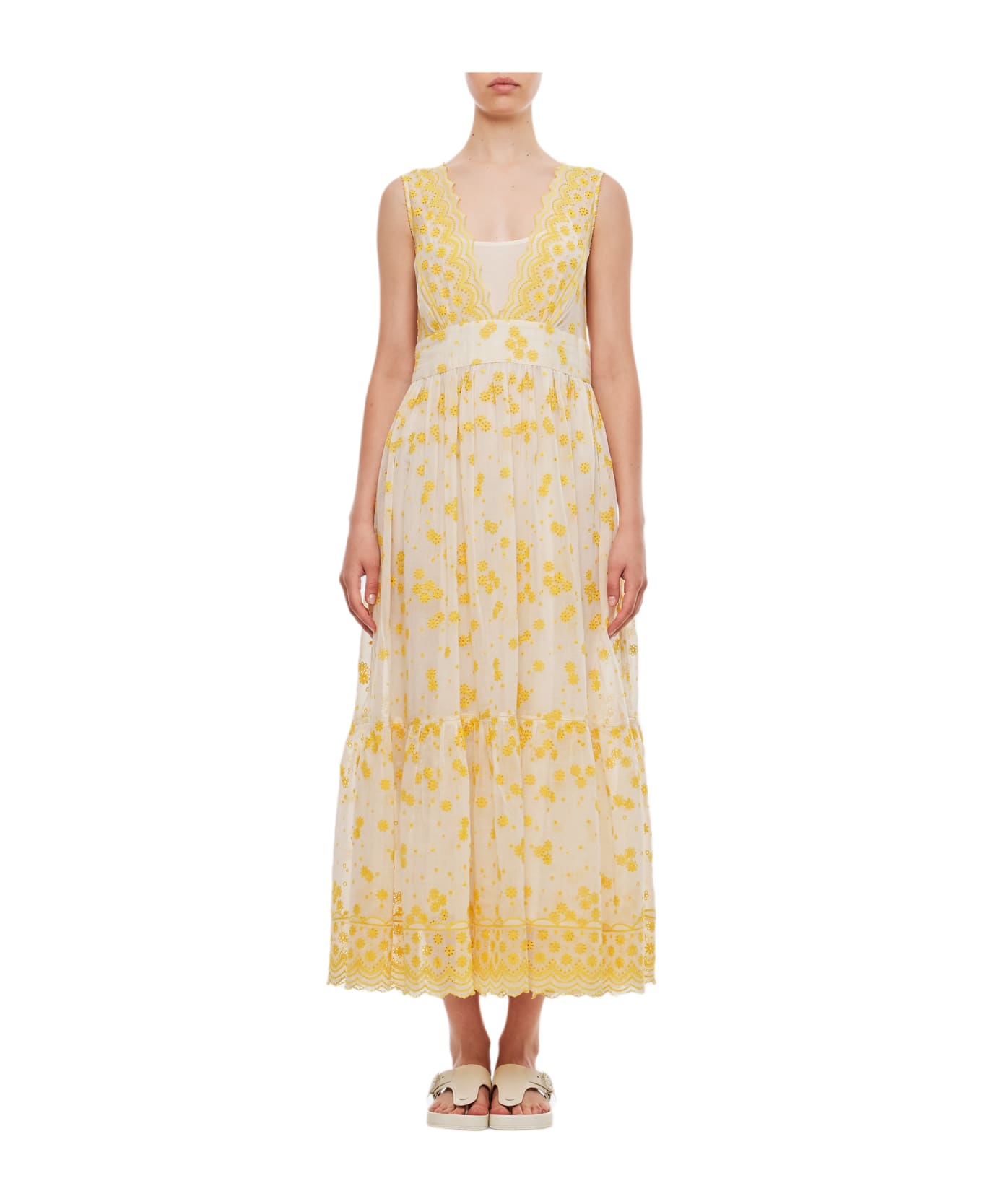 Péro San Gallo Embroidered Maxi Dress - Yellow ワンピース＆ドレス