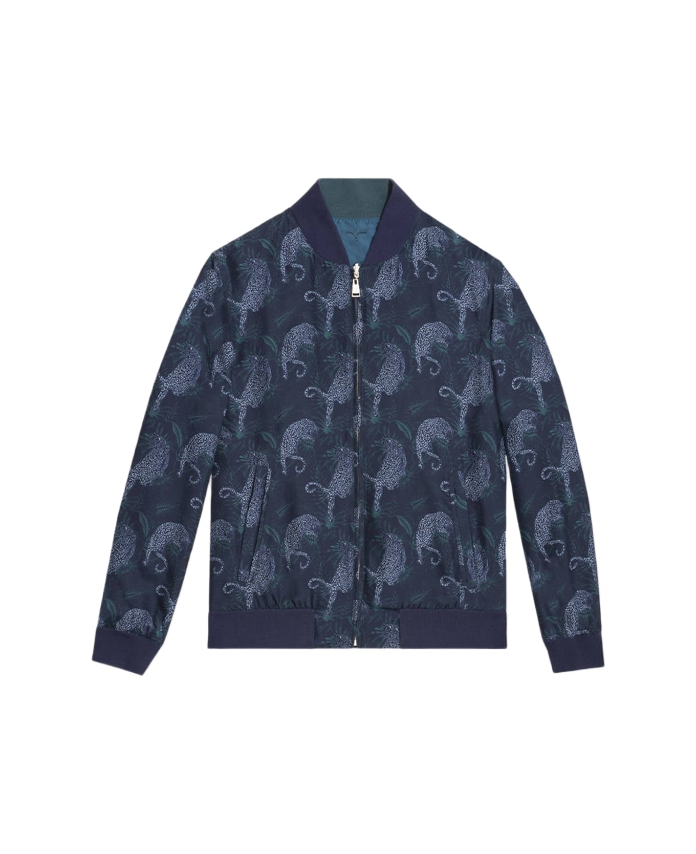 Larusmiani Bomber Pink Panther Down Jacket - Blue Cheetah