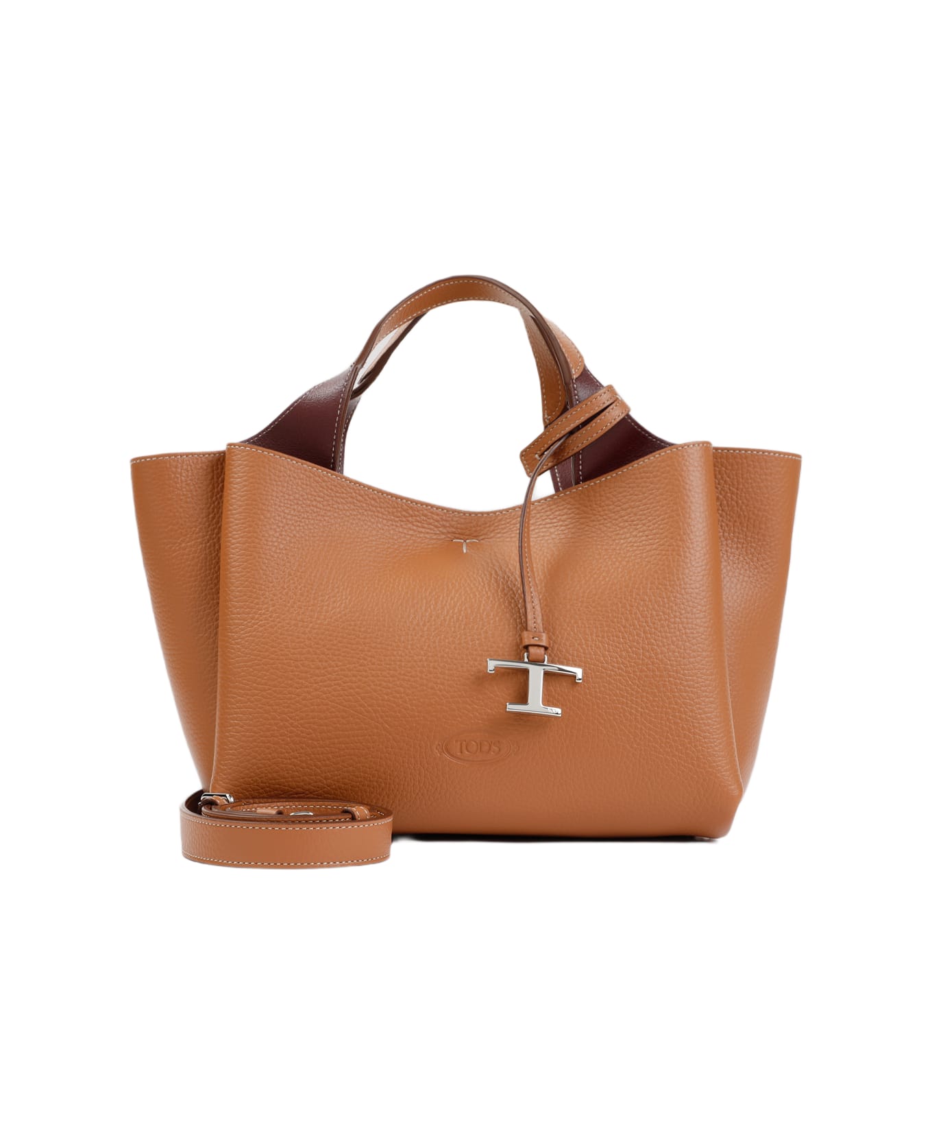 Tod's Bauletto Sacca Grained Leather Bag - Kenia Bordeaux