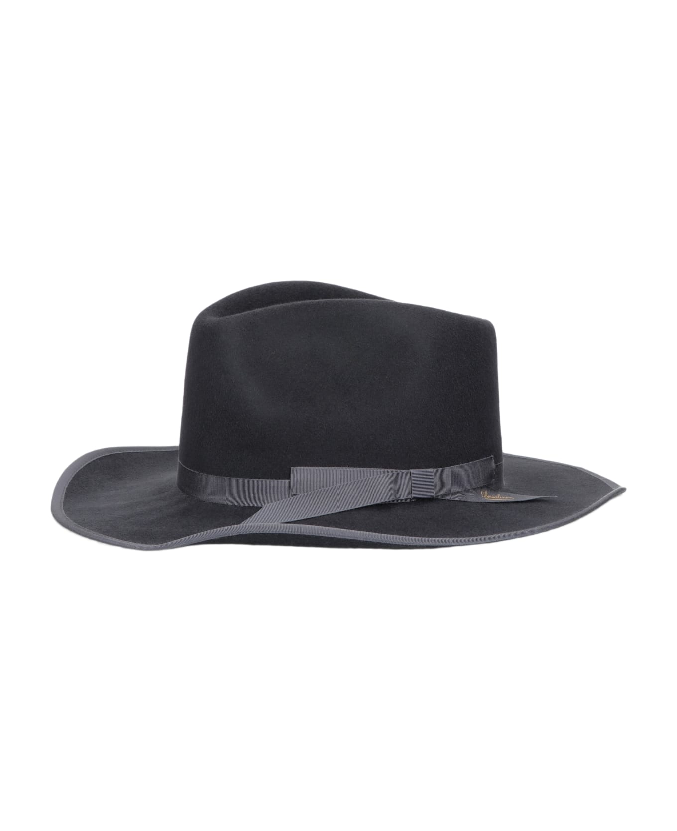 Borsalino Lewis Brushed Alessandria Felt - BLACK, DARK GREY HAT BAND