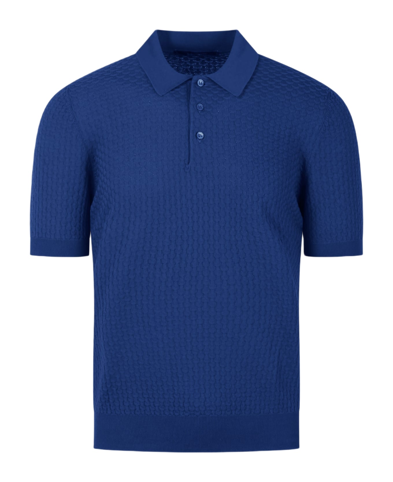 Tagliatore Embossed Cotton Knit Polo Shirt - Blue