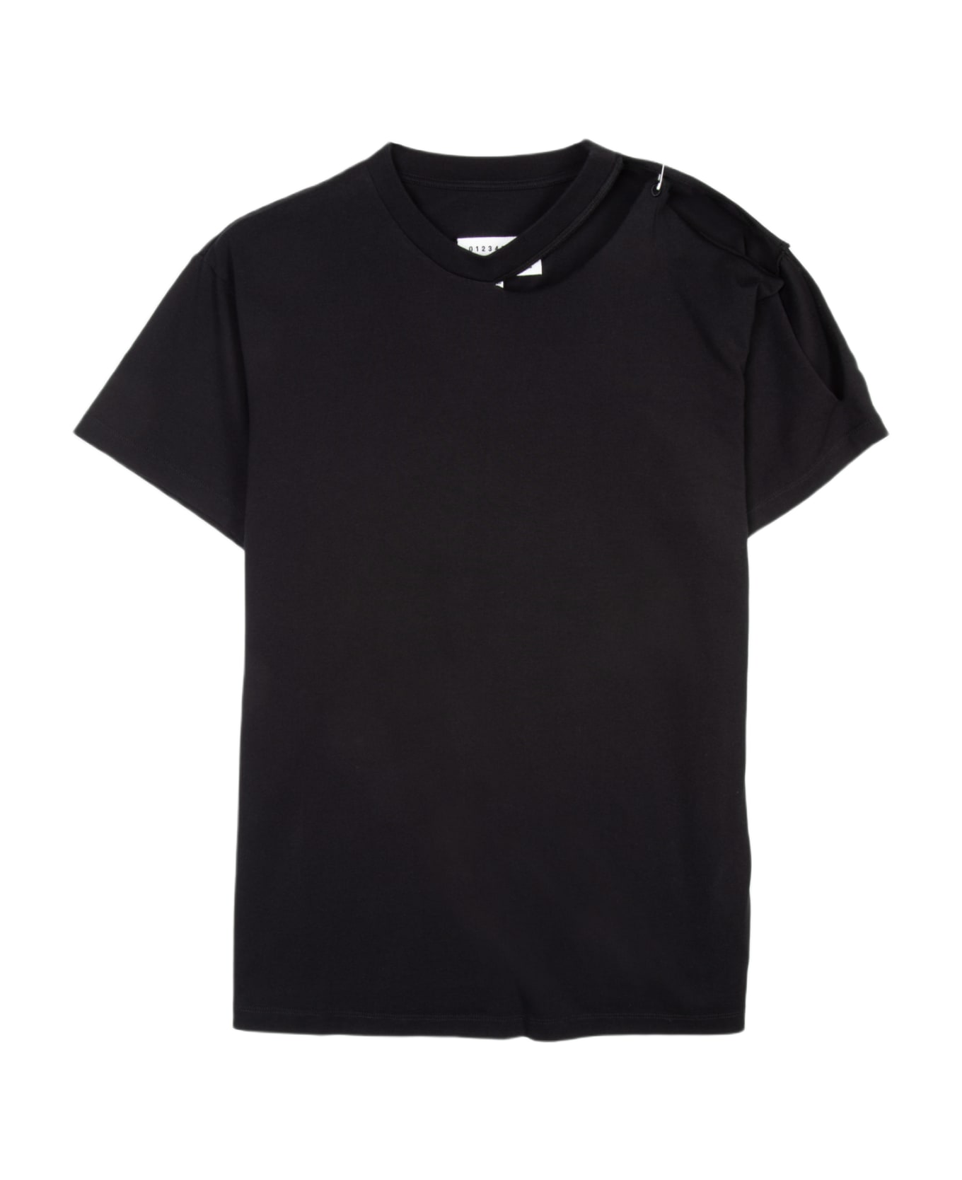 MM6 Maison Margiela T-shirt Black cotton t-shirt with open shoulder - Nero