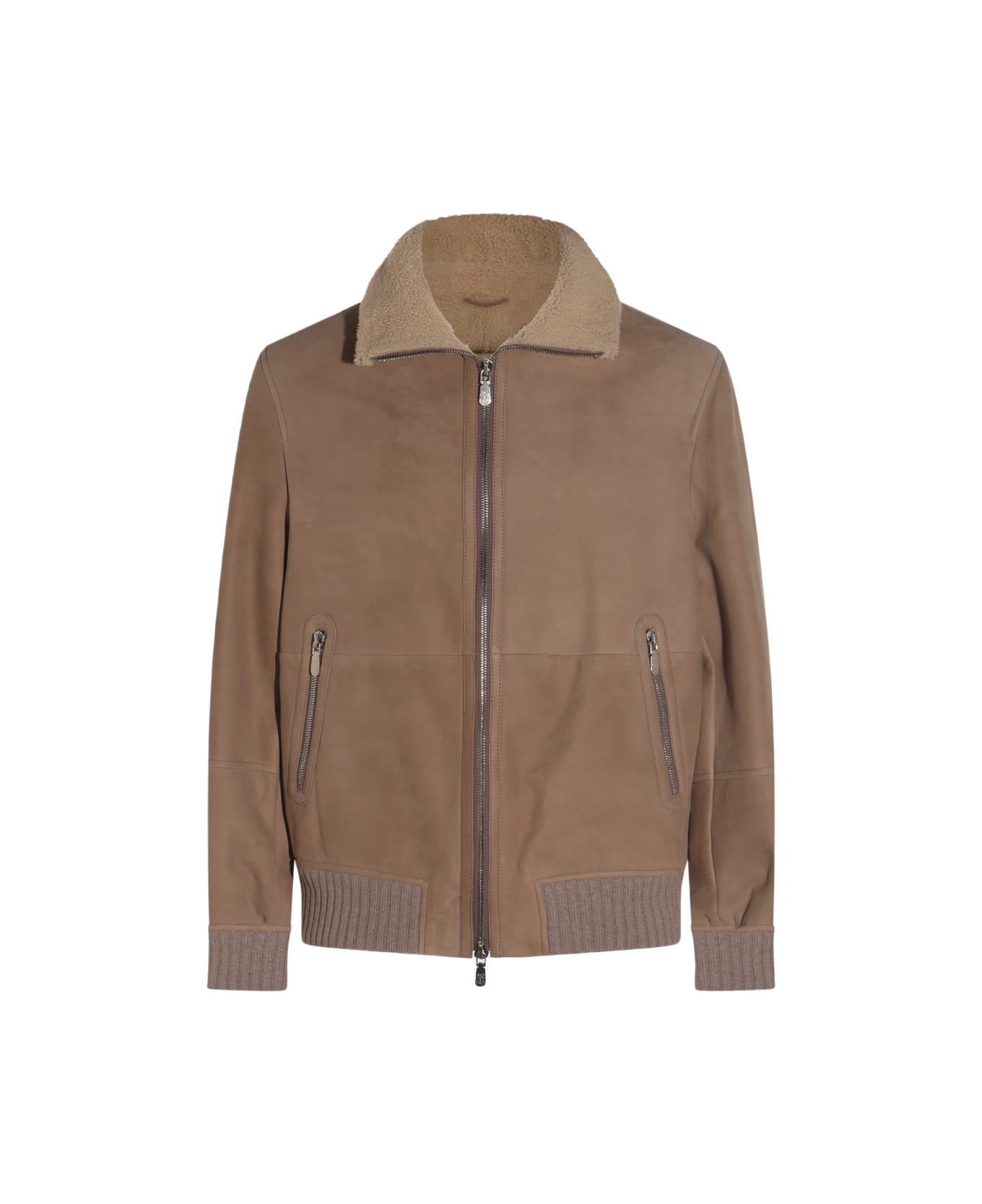 Brunello Cucinelli Beige Leather Jacket - Brown