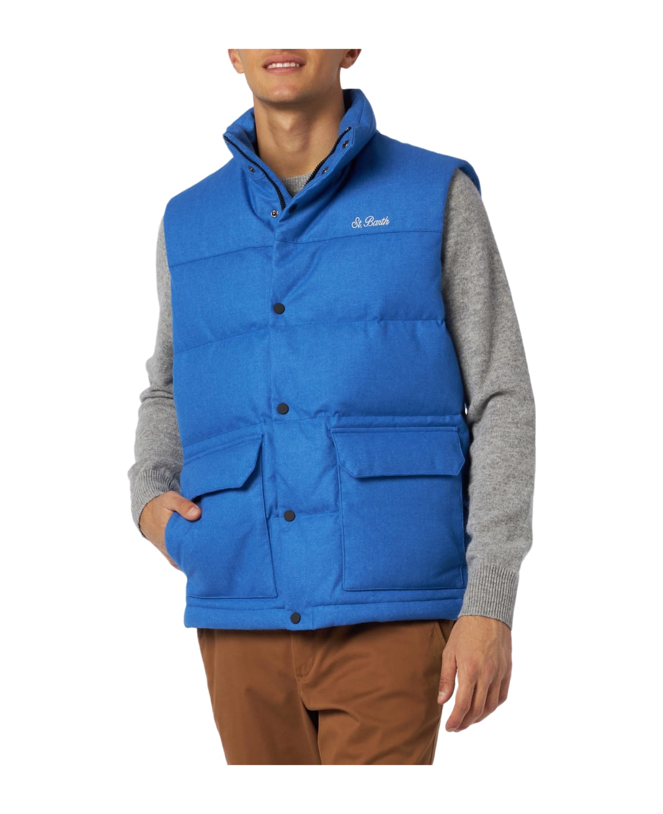 MC2 Saint Barth Man Down Padded Wooly Bluette Vest With Pockets - SKY