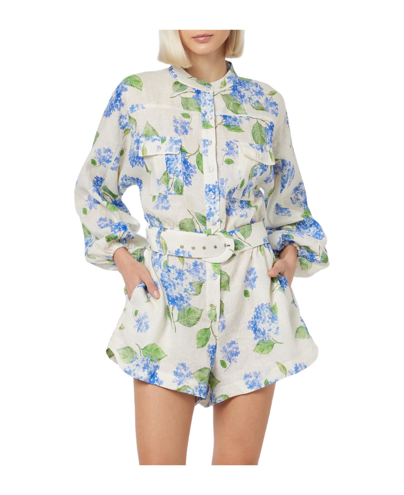 MC2 Saint Barth Woman Floral Linen Playsuit Hanniel - SKY