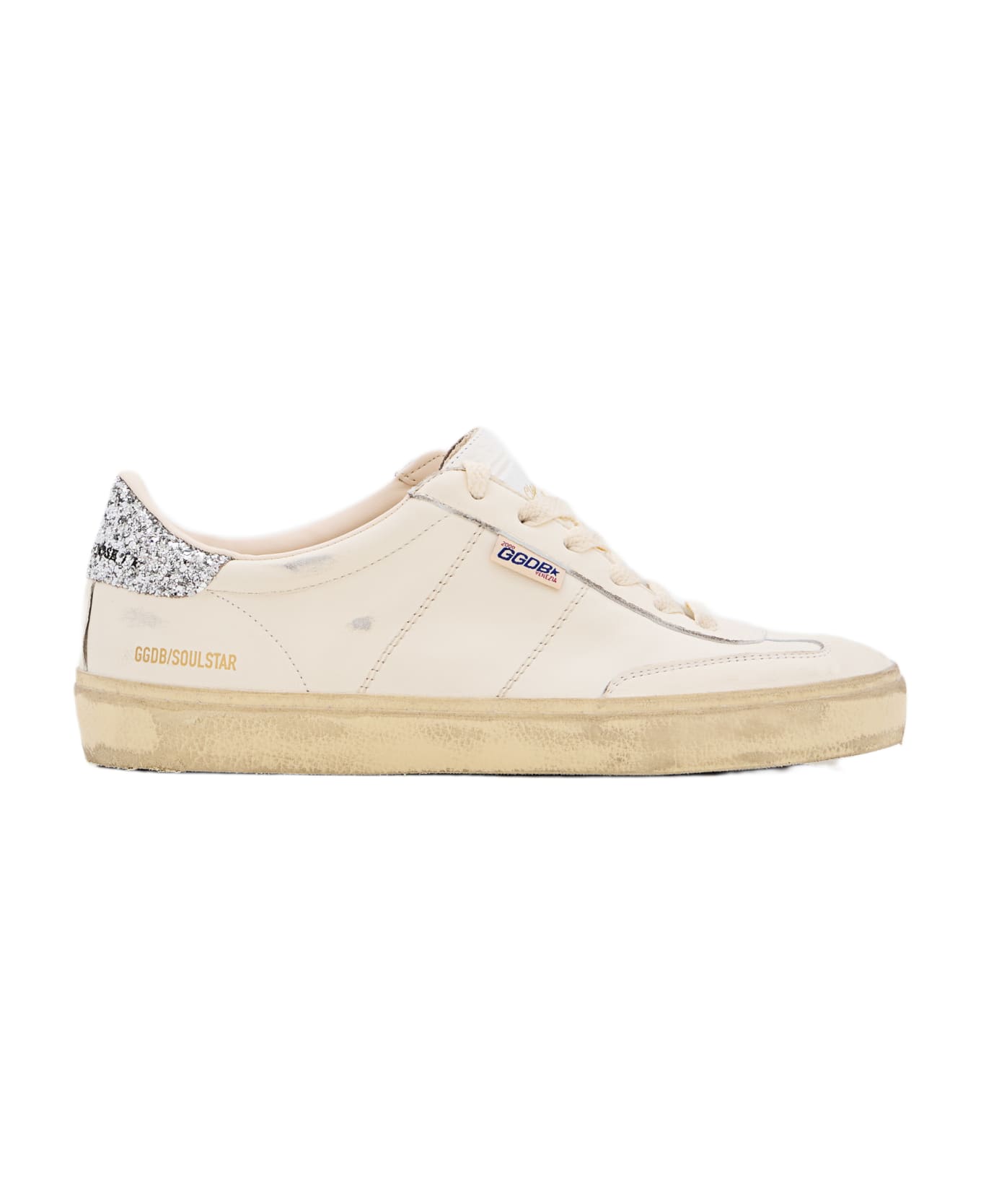 Golden Goose Soul Star Distressed Glittered Lace-up Sneakers - White/Silver スニーカー