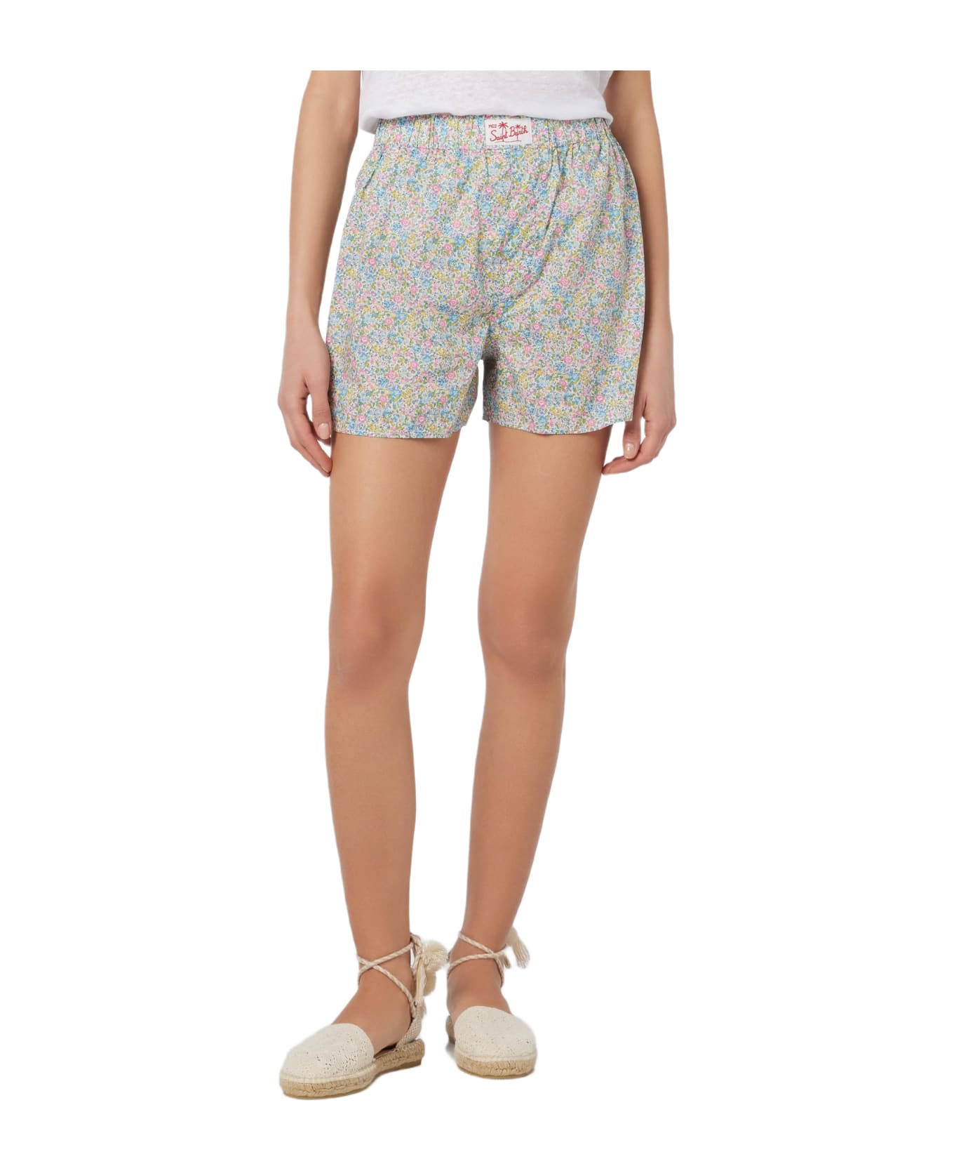MC2 Saint Barth Woman Emma 
Georgina Print Cotton Shorts Boxy | Made With Liberty Fabric - YELLOW