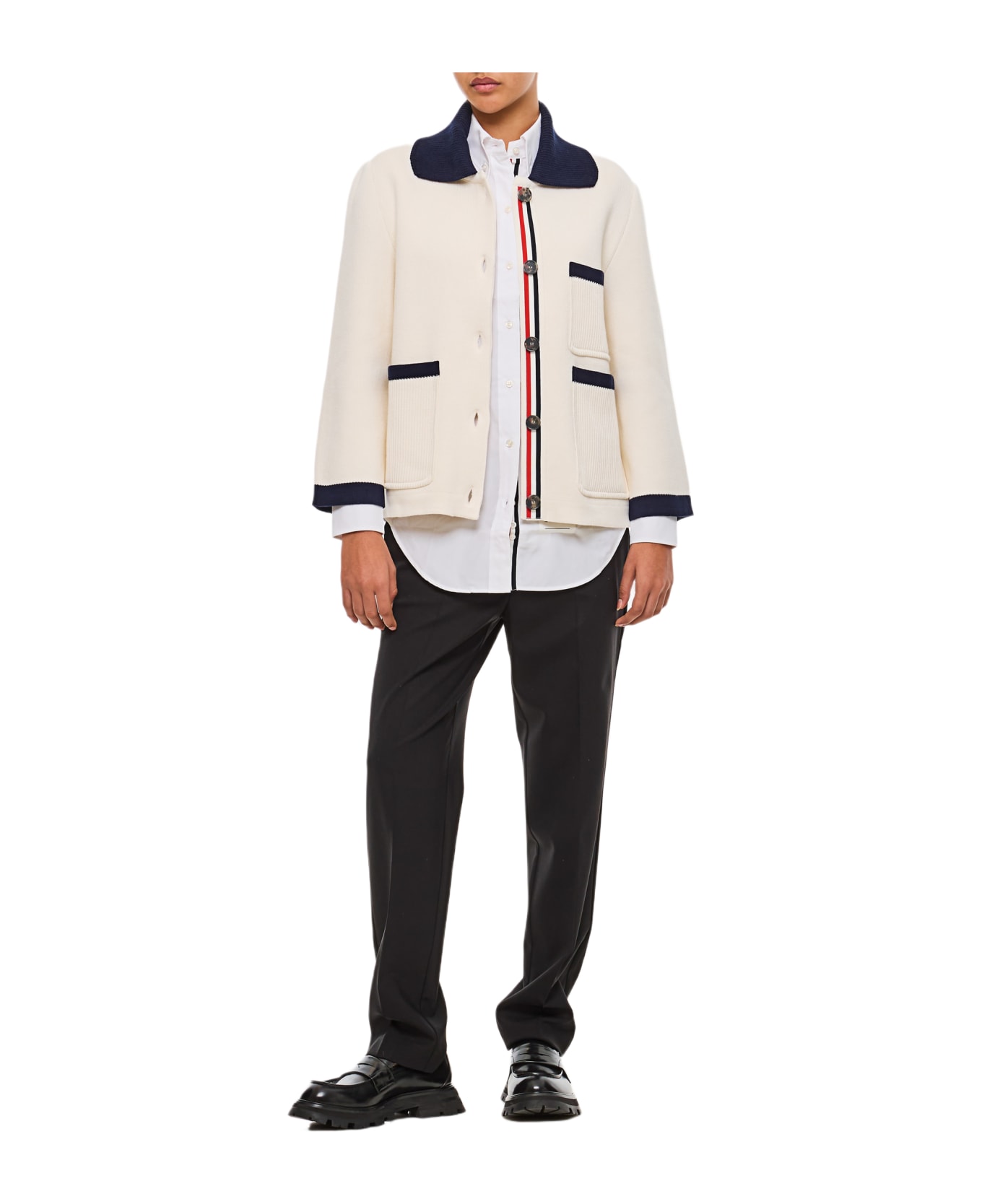 Thom Browne Polo Collar Cotton And Cashmere Jacket - White